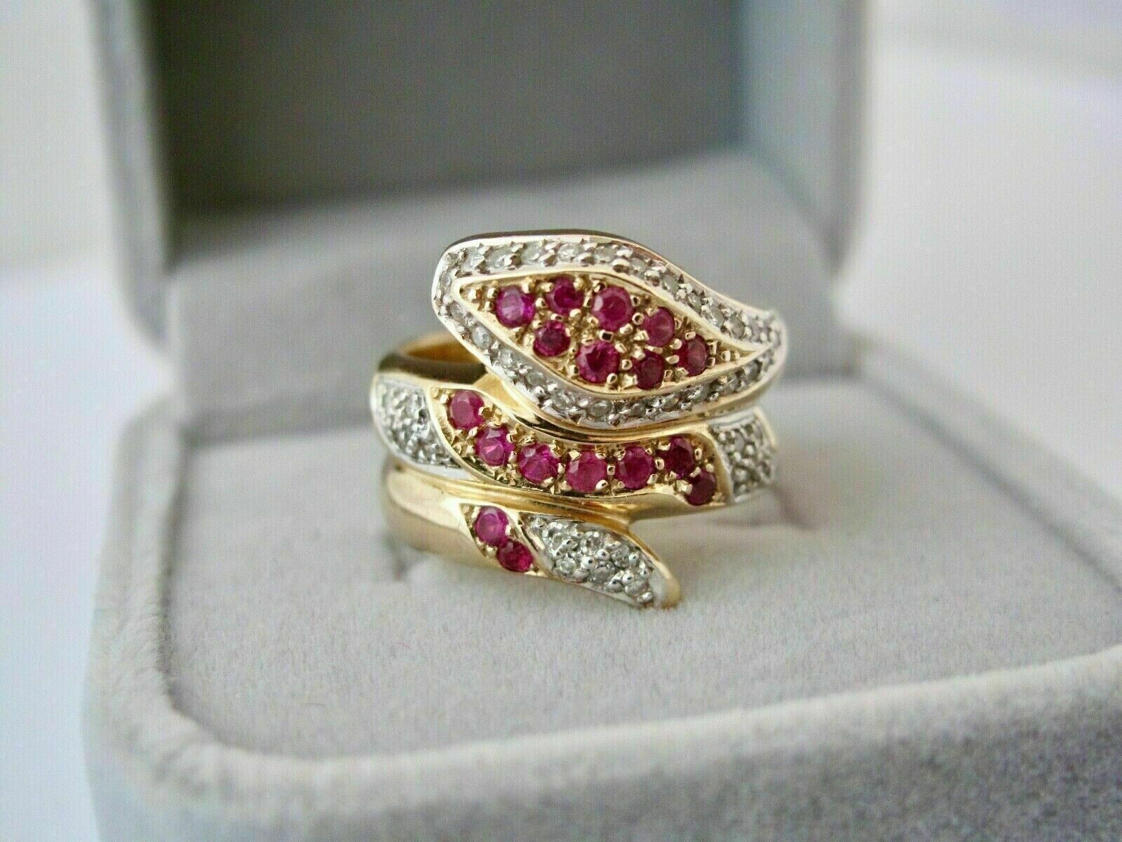 2Ct Round Lab Created Ruby/Diamond Snake Ring Solid 14K Yellow Gold Finish