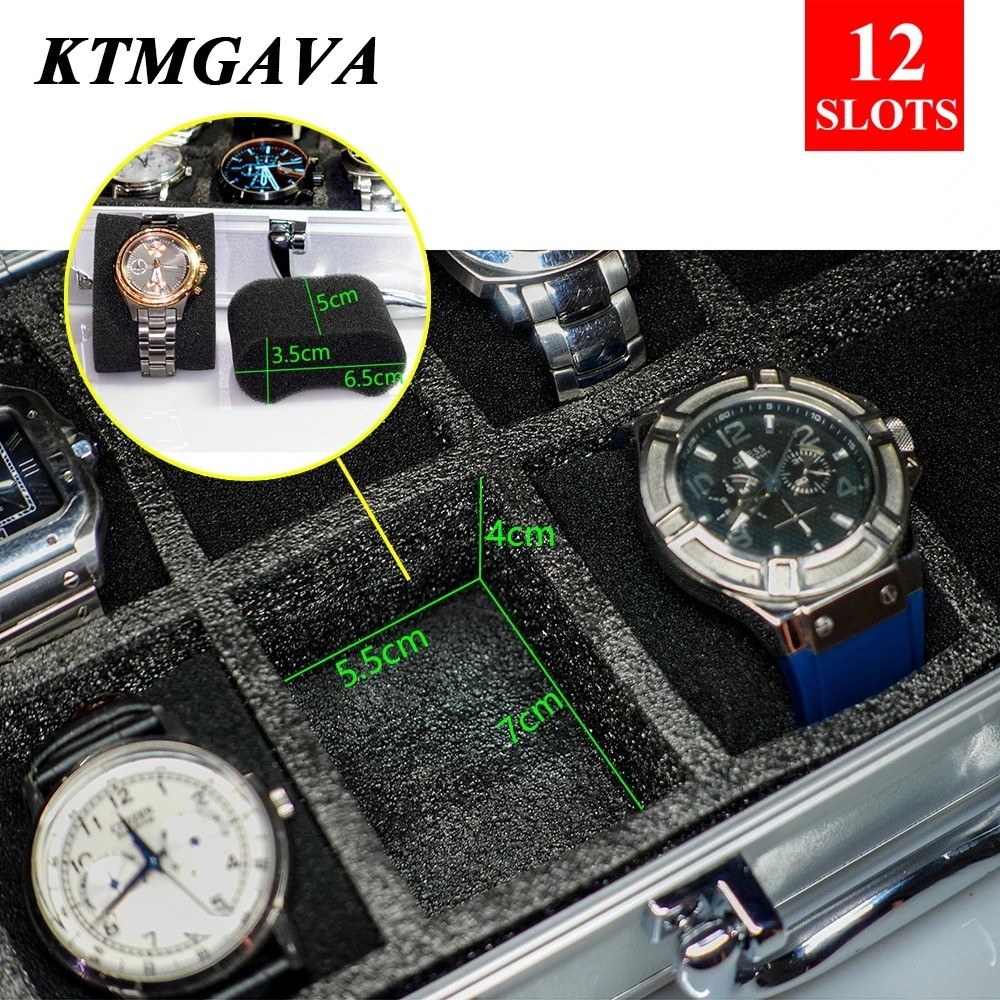 10/12/18 Slots Locking Watch Display Briefcase W/ Anti-Sleek Pads Box Jewellery