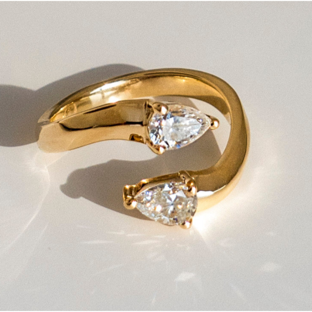 Yellow Gold Wedding Ring Pear Cut 1.20 Ct GLI HRD Lab Created Diamond Solid 18K