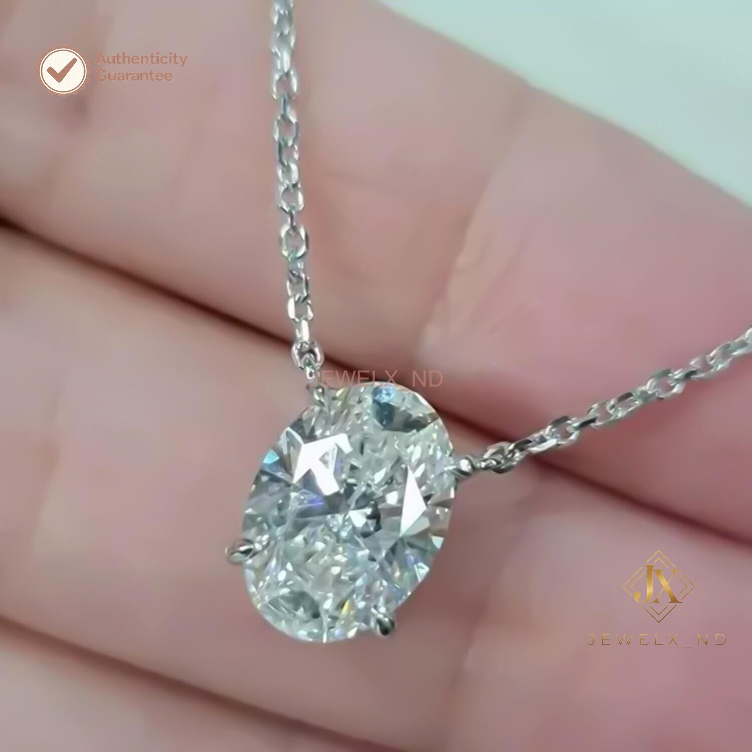 Oval Cut Natural Diamond Chain Women Custom Made Wedding Necklace 14K White Gold