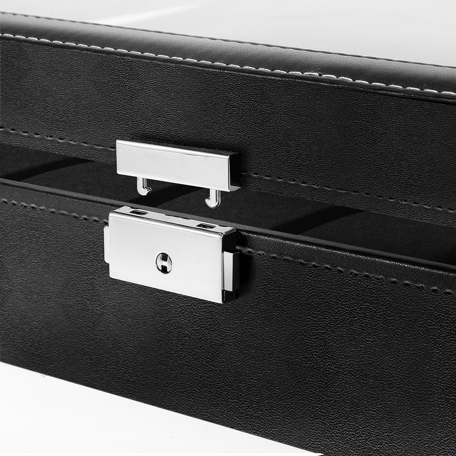 12 Slots Watch Box PU Leather Watch Case Lockable Jewelry Storage Display Case