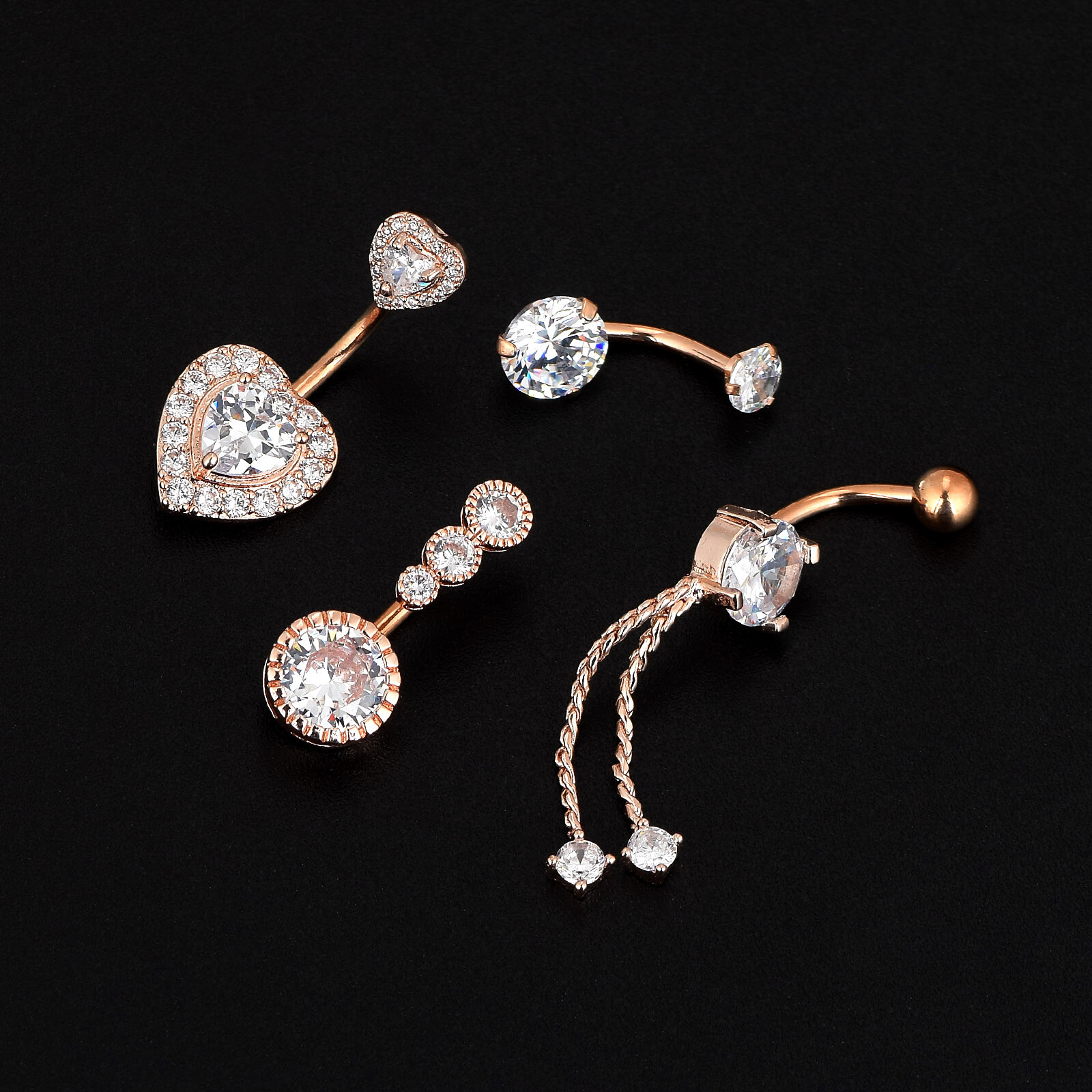 4Pcs/Set Belly Button Rings Stainless Steel Clear CZ Navel Curved Barbell 14G