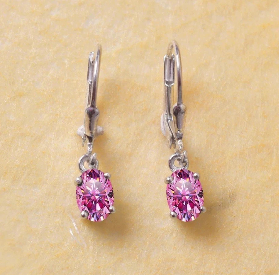 5 Ct Treated Certified Pink Diamond Solitaire Dangler Earrings In 925 Silver