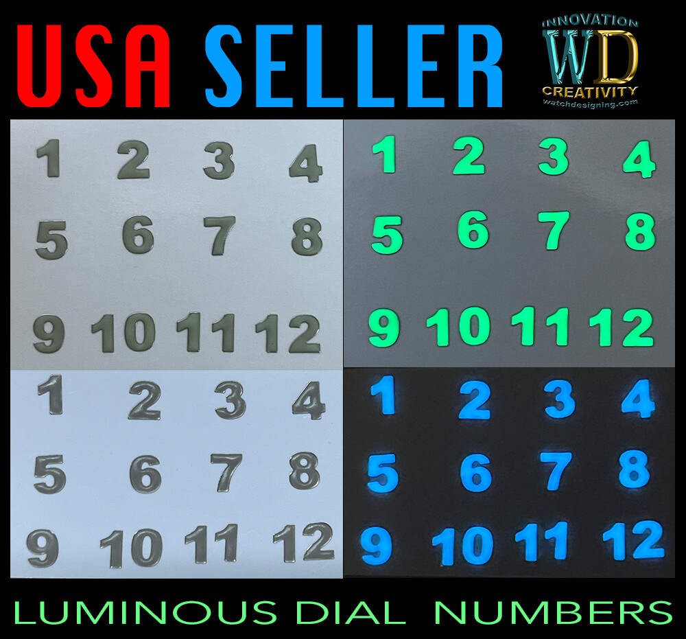 Watch Dial Hour Markers 12 pieces numbers C3 & Blue Luminous indexes Indices