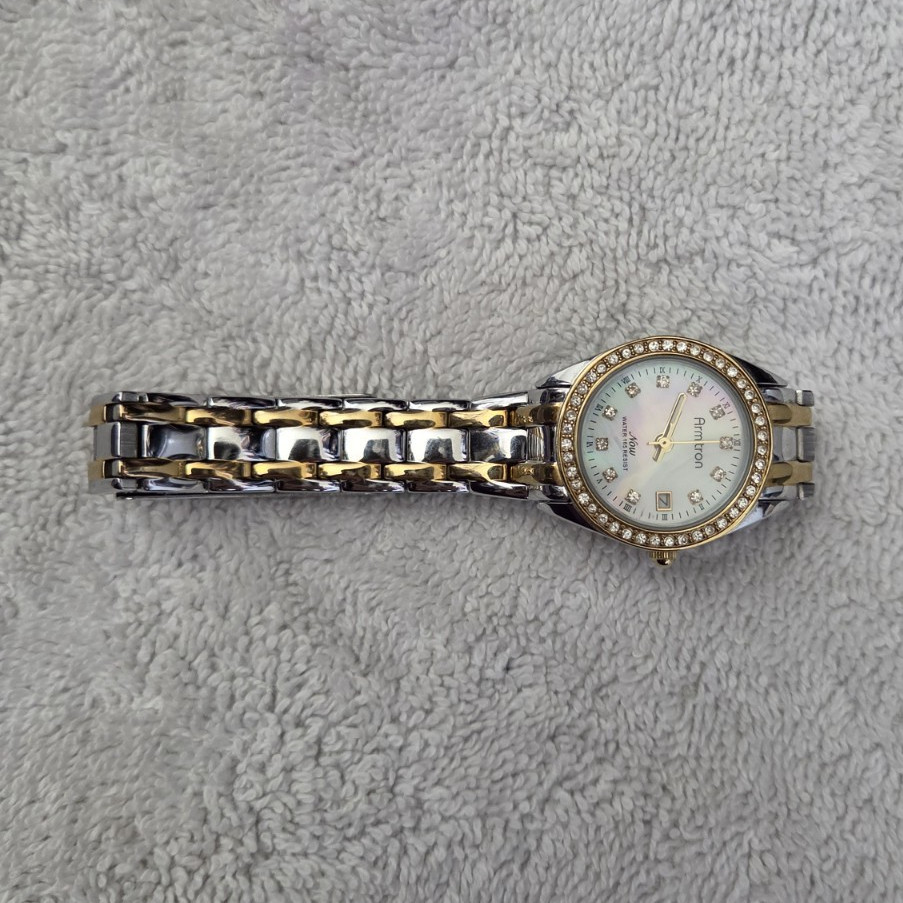 Armitron Now Women’s Two-Tone Bracelet Watch White Dial Rhinestone Bezel Date