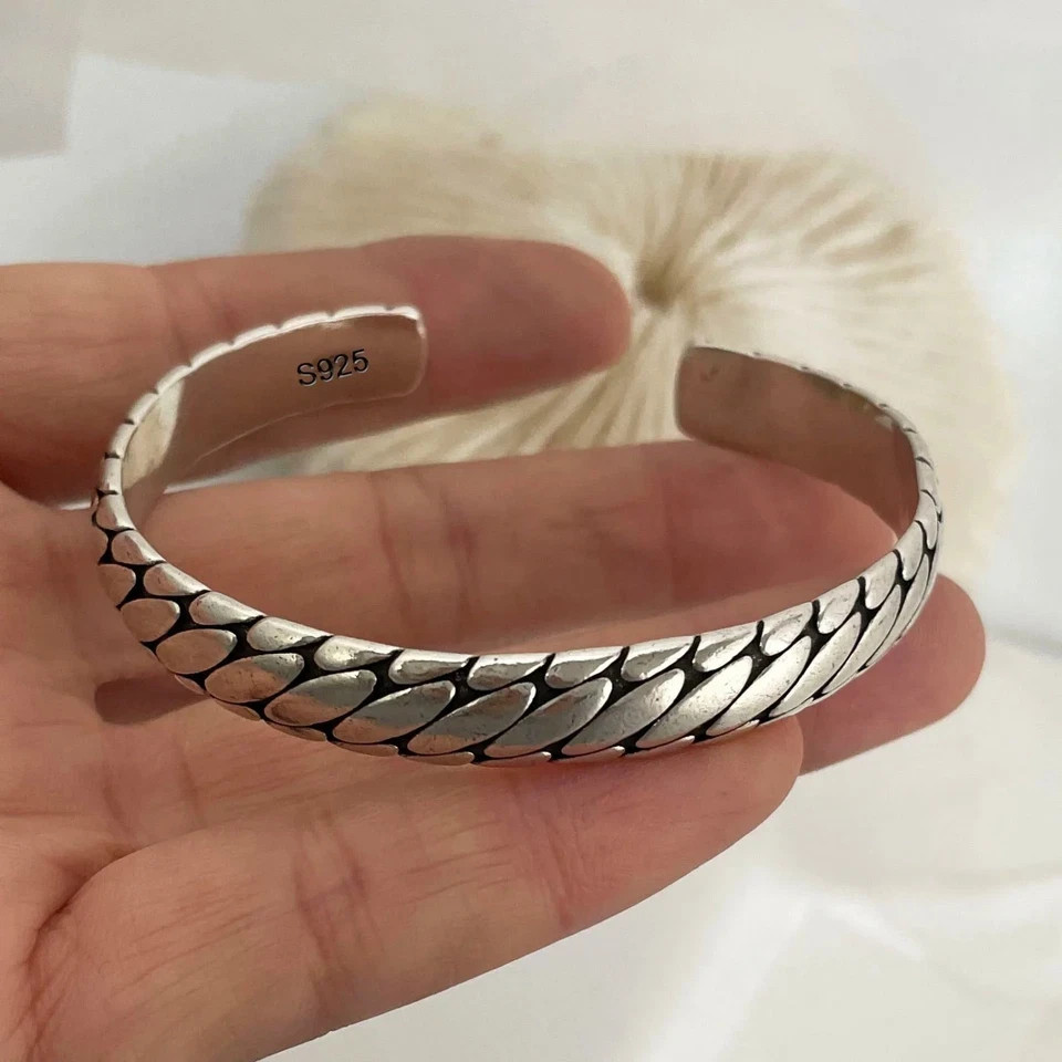 Mens Vintage Open Bangle 925 Sterling Silver Handmade Twisted Cuff Bracelet US