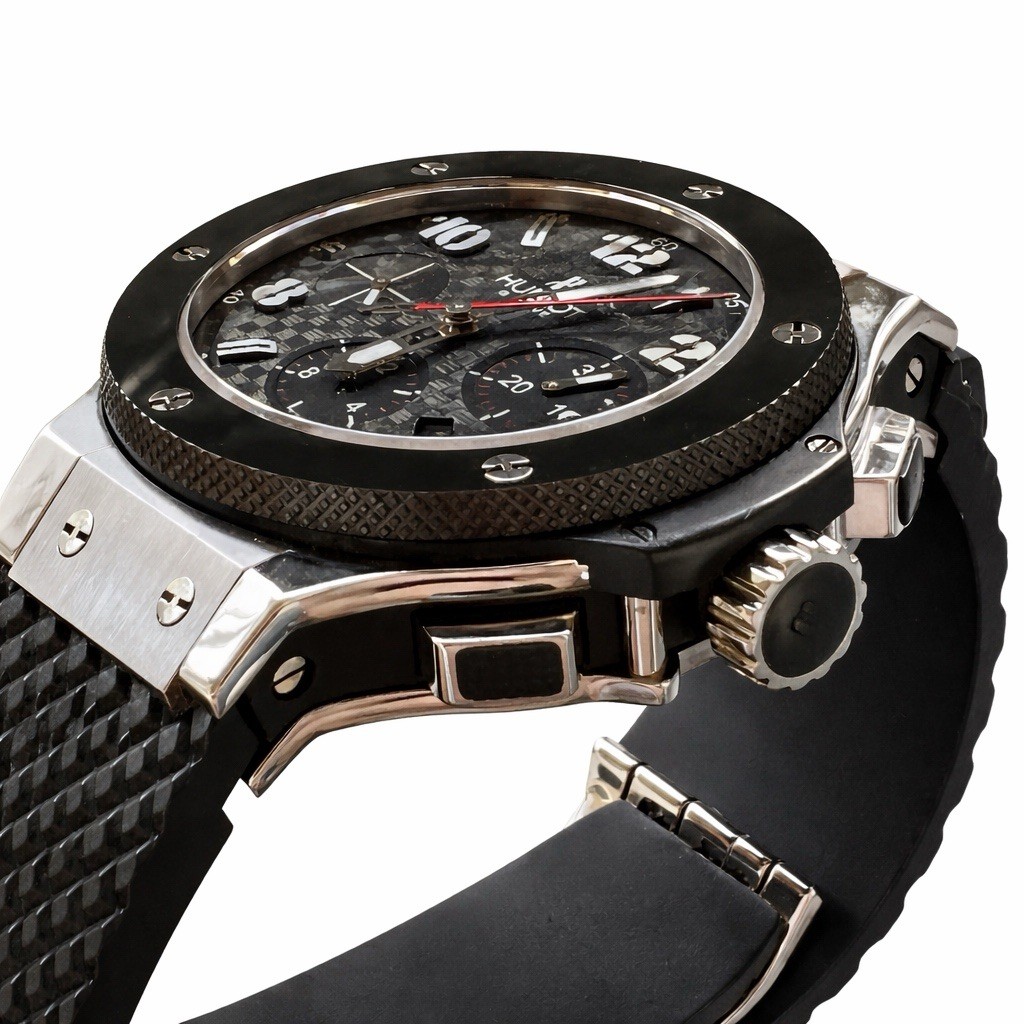 HUBLOT BIG BANG 44MM CARBON FIBER DIAL CERAMIC BEZEL 301.SB.131.RX RUBBER STRAP