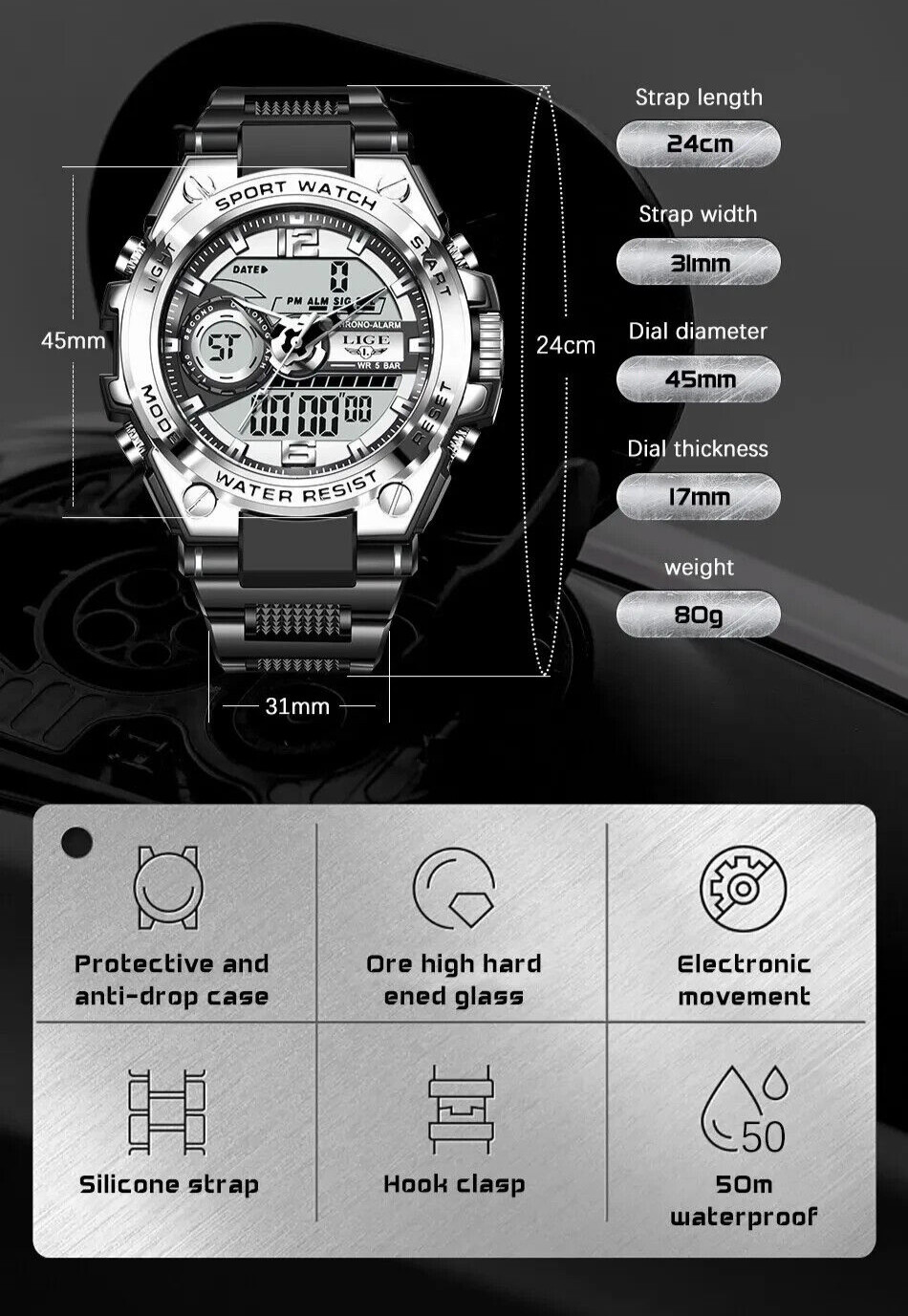 Military Tactical Waterproof Digital Sports Watch LED Backlight TAC Wristwatch