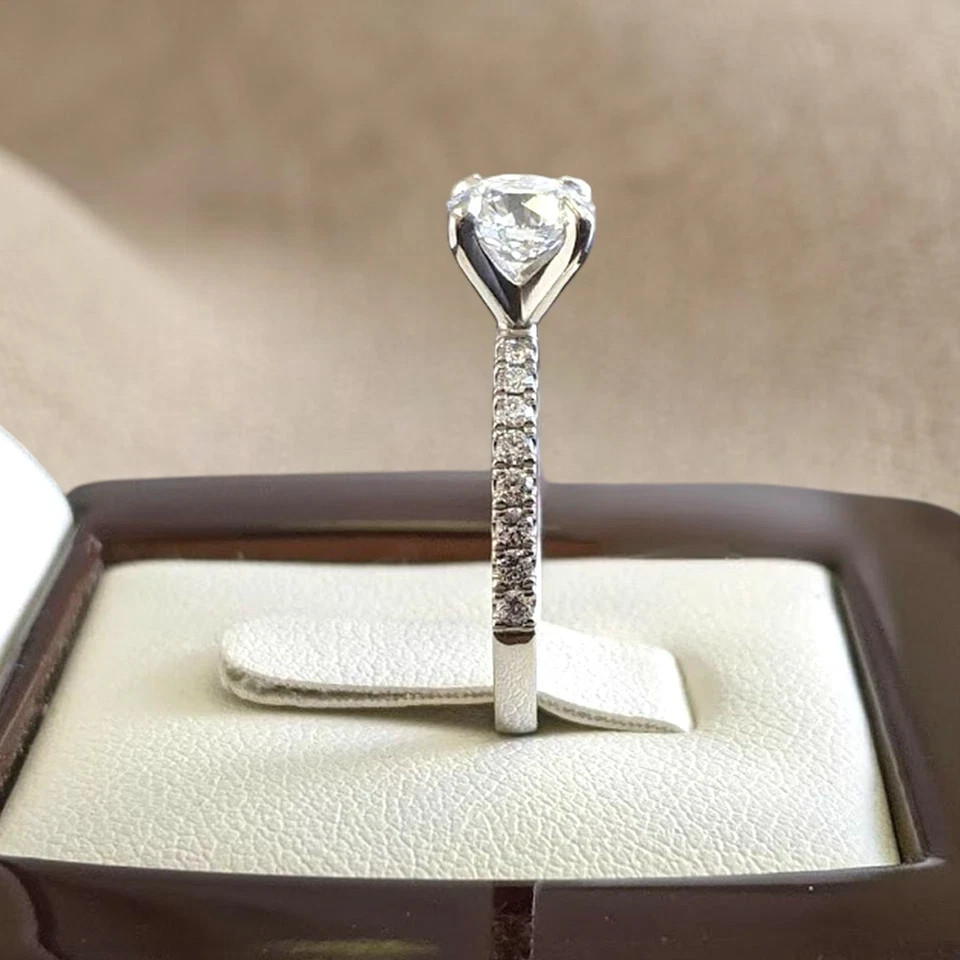 IGI Certified Diamond Ring Lab Grown Women Round Cut 14k White Gold 3 Ct VVS EF