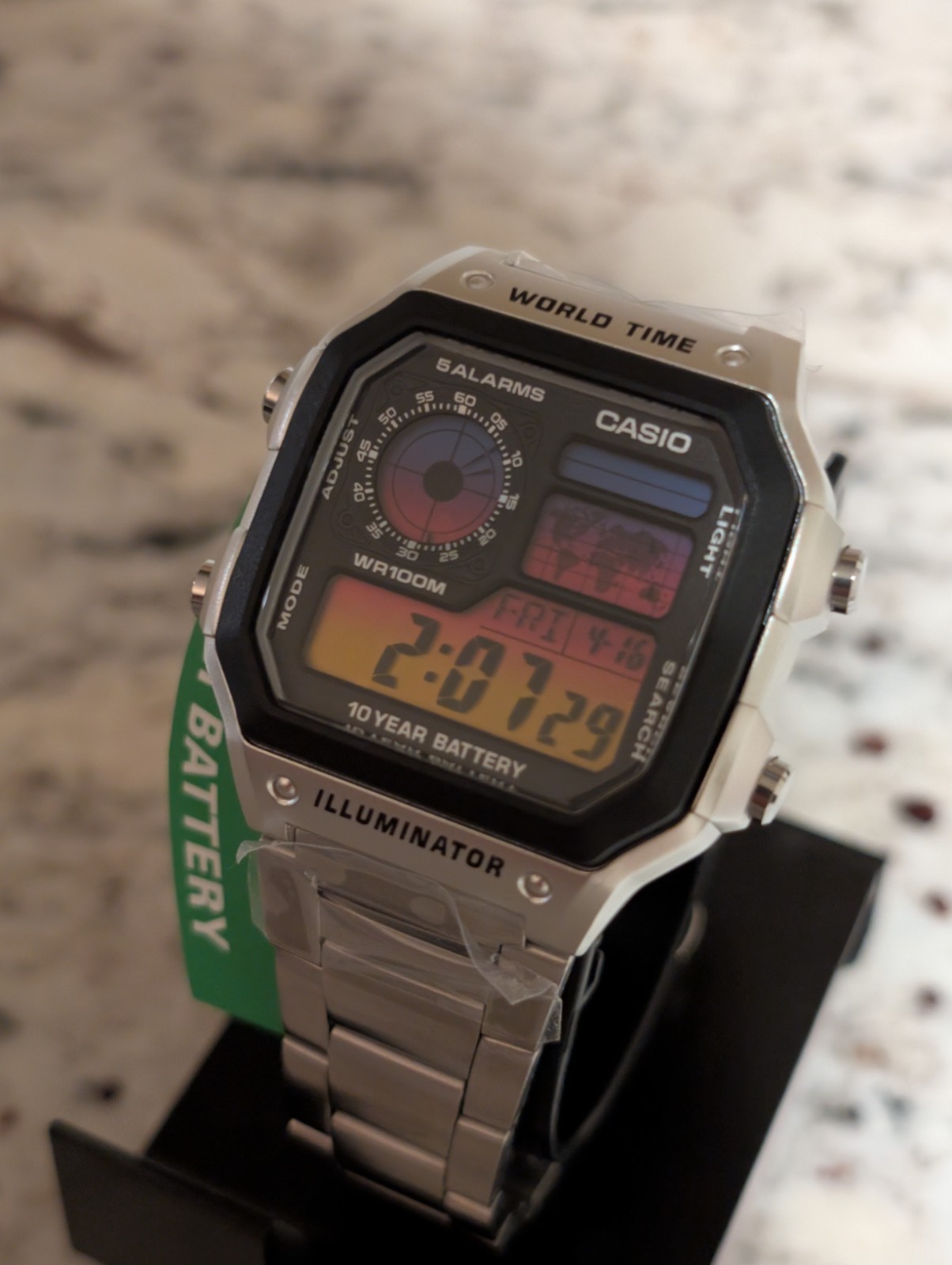 CASIO AE-1200 WHD Silver Vice City Sunset Mod Casio Royale World time Gradient