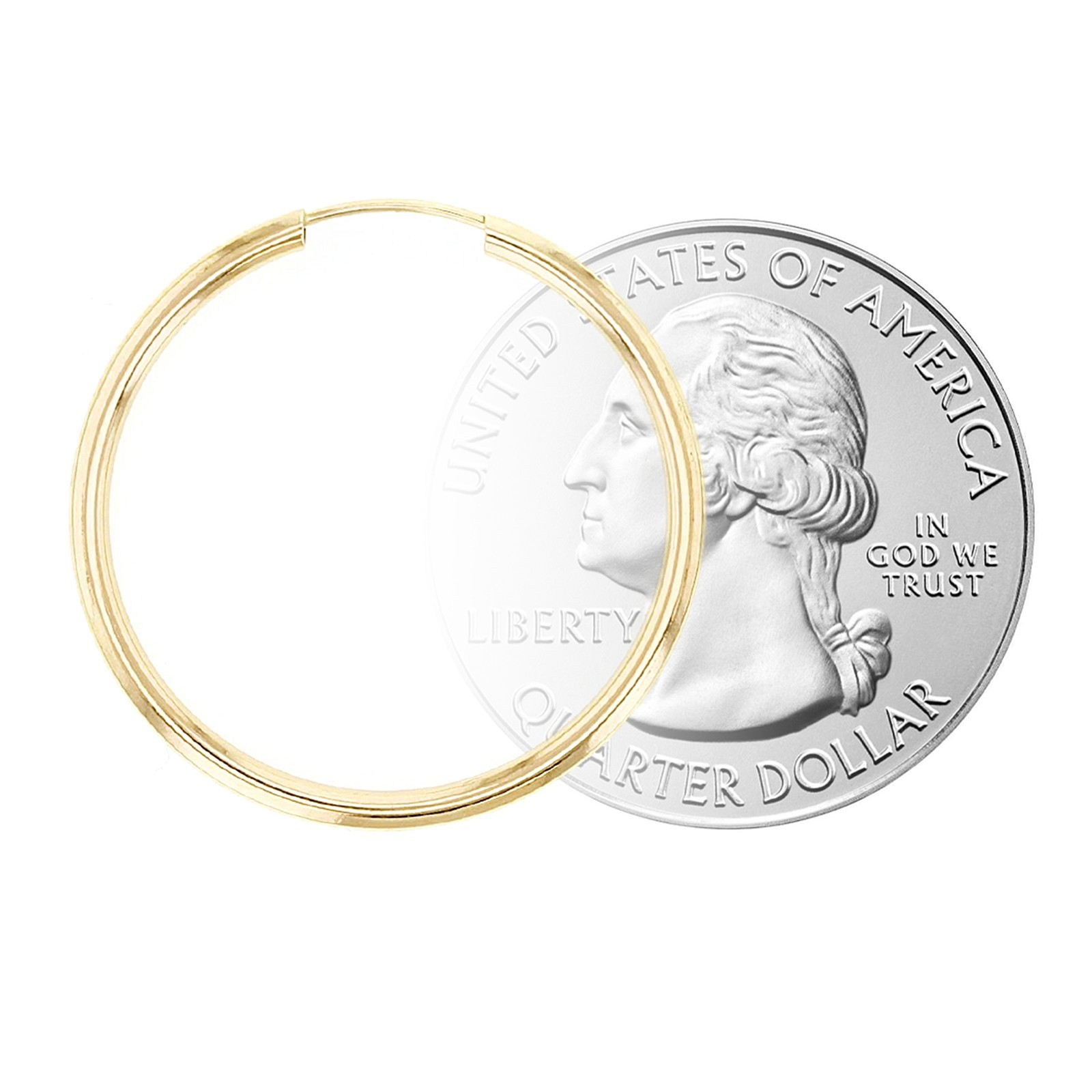 Italian 14k Yellow Gold High Polish Round Endless Hoop Earrings 24.7mm x 1.5mm