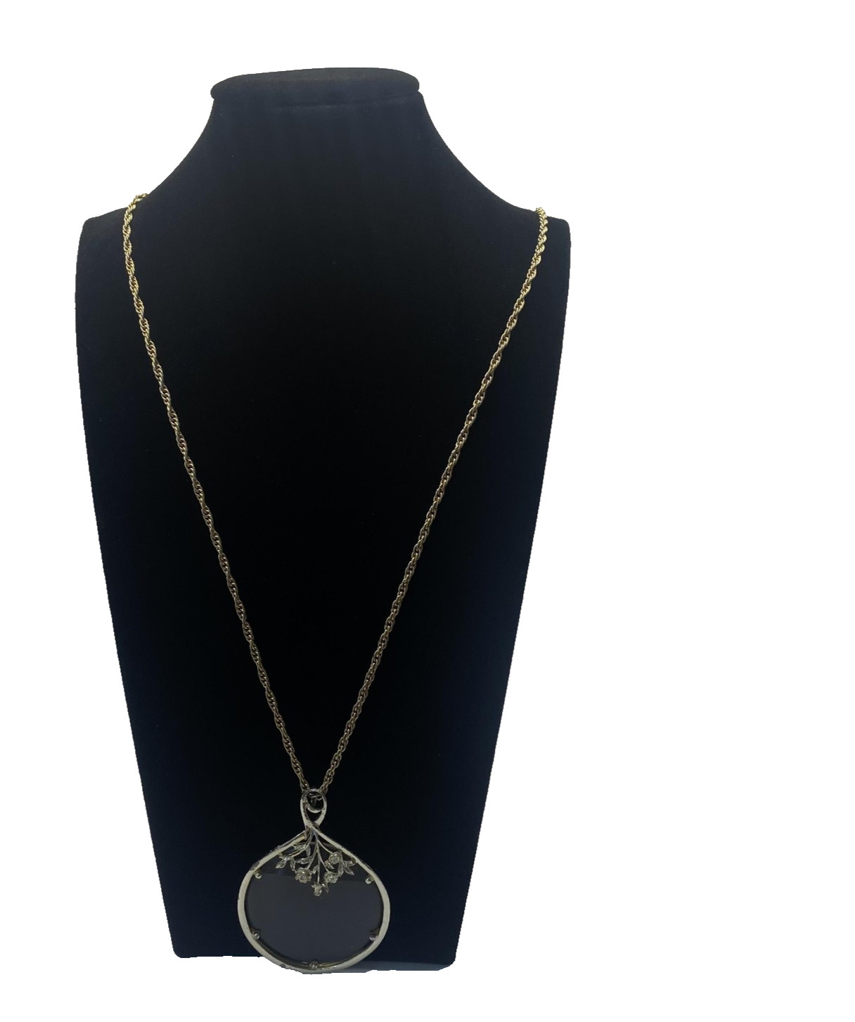 Gold Tone Chain Necklace Clear Glass Teardrop Flower Pendant 32 In Jewelry