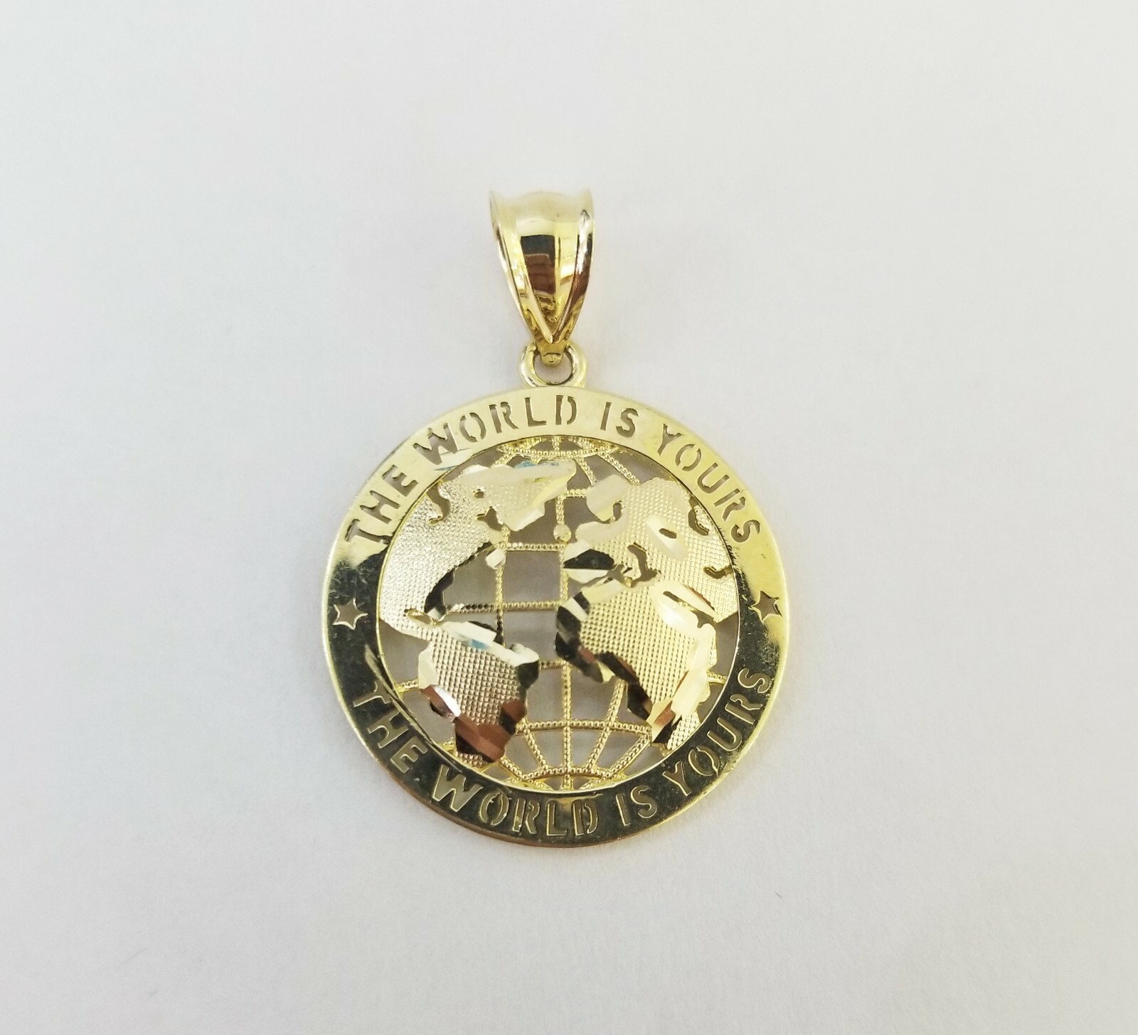 Real Gold 10k The World is Yours Map Pendant Diamond Cut 10kt