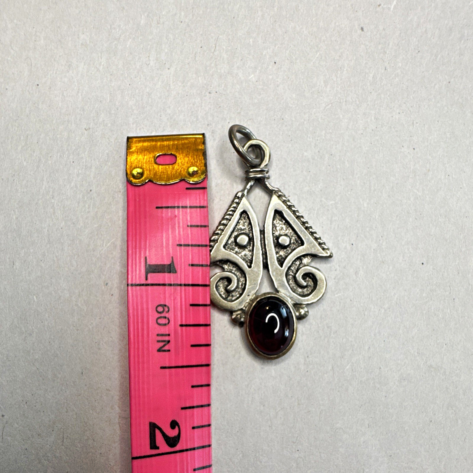 RE Piland Signed 925 Sterling Silver Garnet Cabochon Bezel Set Pendant
