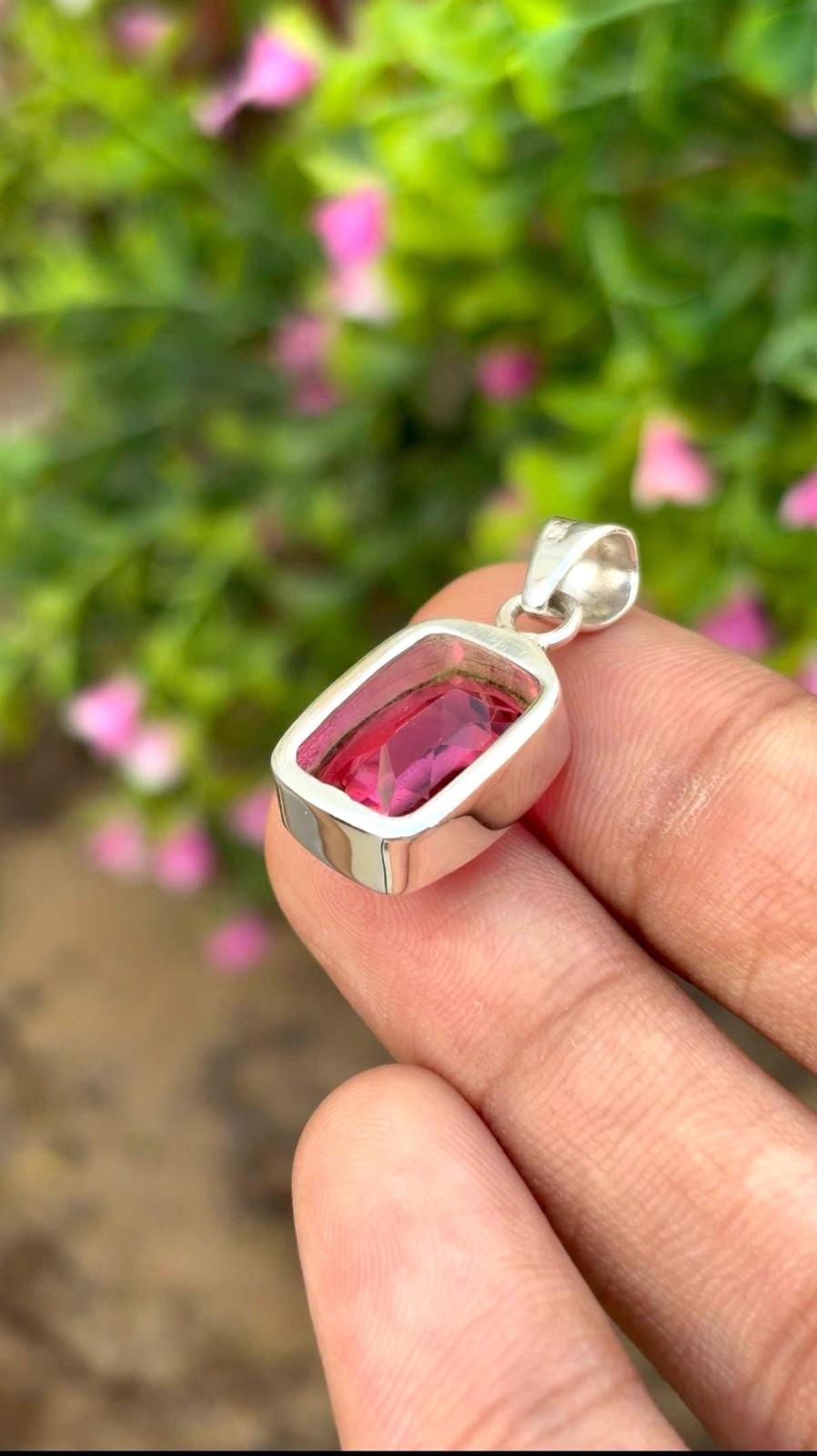 26.75 Ct A++ Natural Pink Sapphire Cushion Cut 925 Solid Silver Pendant Gemstone