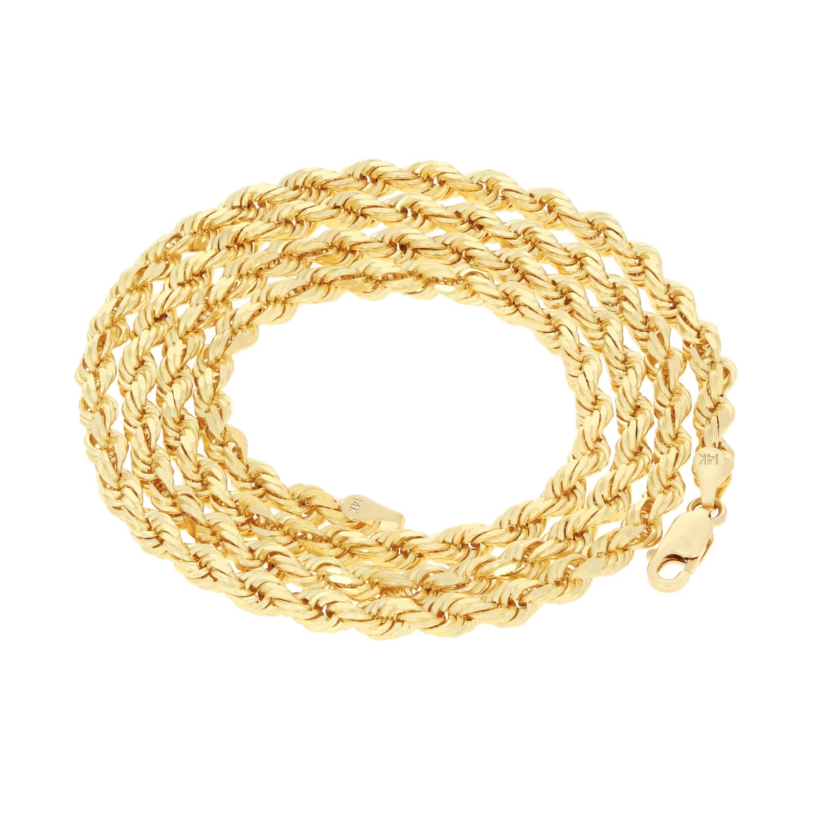 14K Yellow Gold 4mm Italian Diamond Cut Rope Chain Necklace Mens Women 16″- 30″