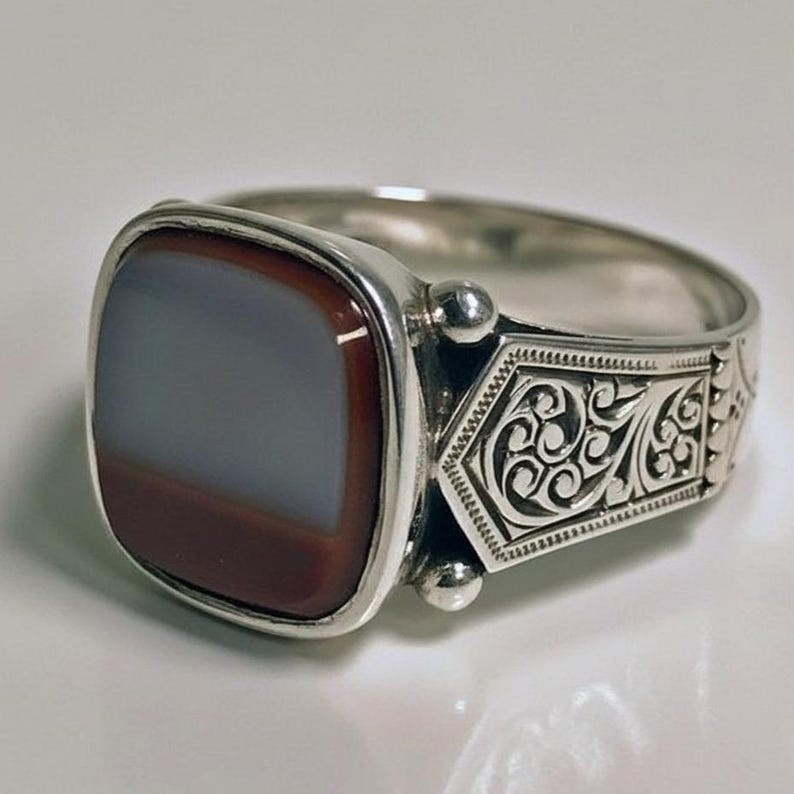 Brass Gold Plated Carnelian Ring Mens Vintage Red Agate Signet Statement New