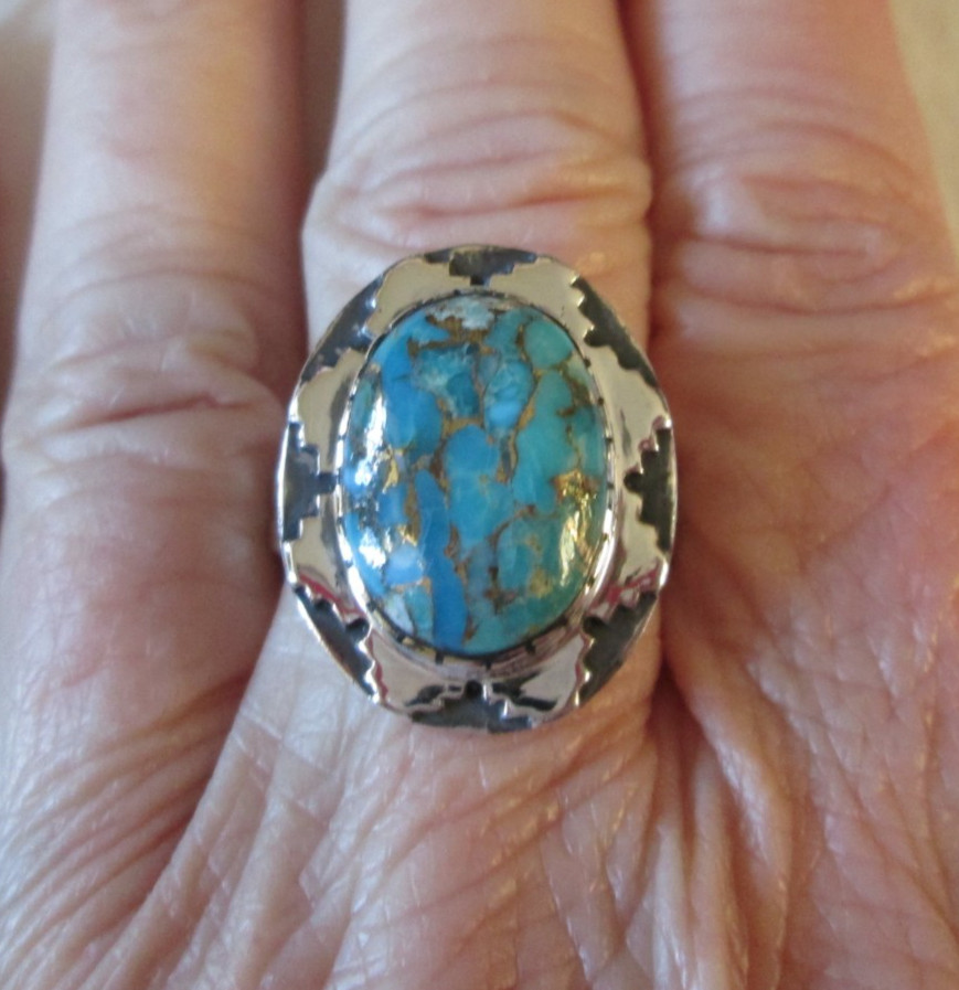 Santa Fe Style Mojave Turquoise Sterling Silver Ring (Sz 11) 10.00 cts.