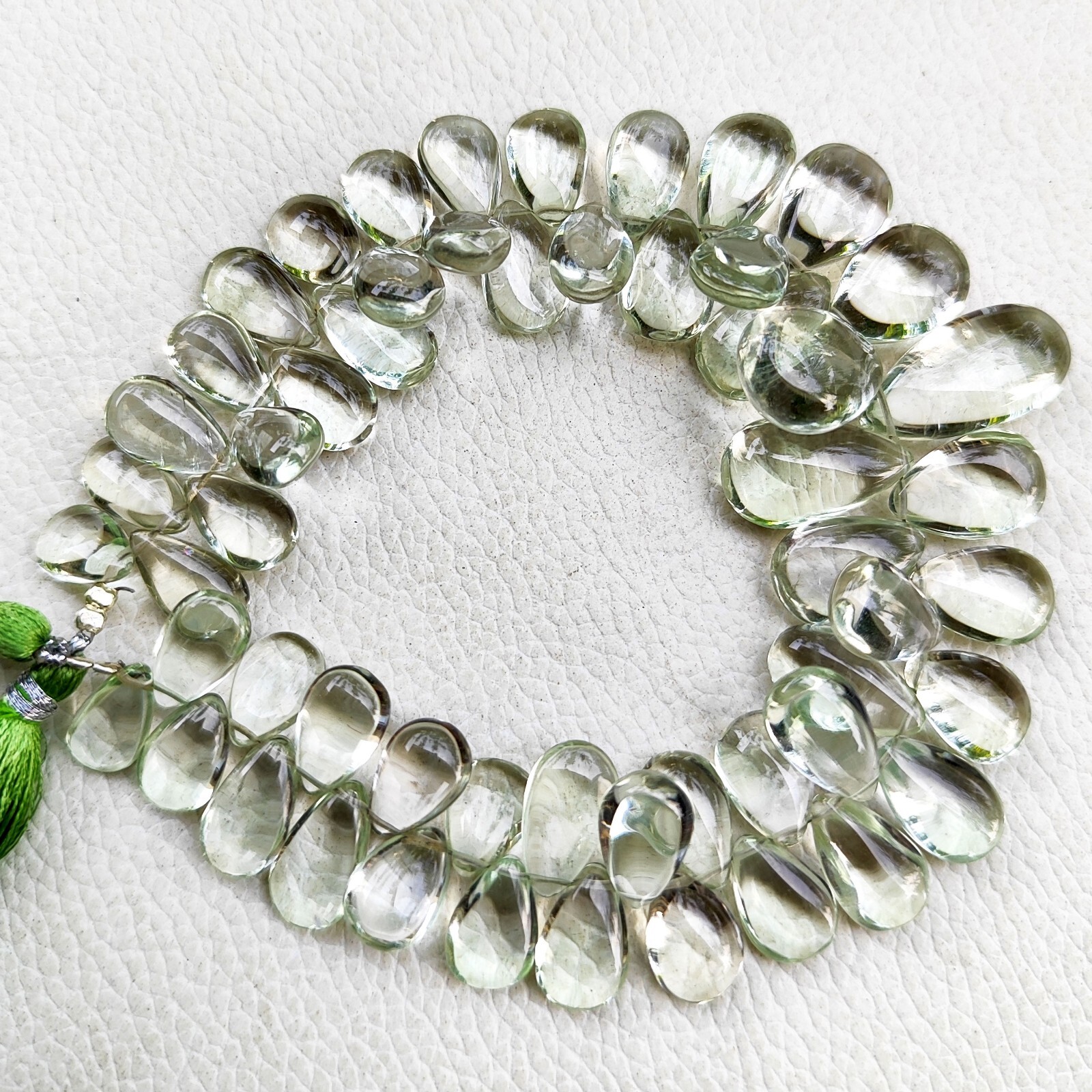 Natural Green Amethyst Prasiolite Gems 12×7 to 13x8mm Smooth Pear Shape Beads 9″