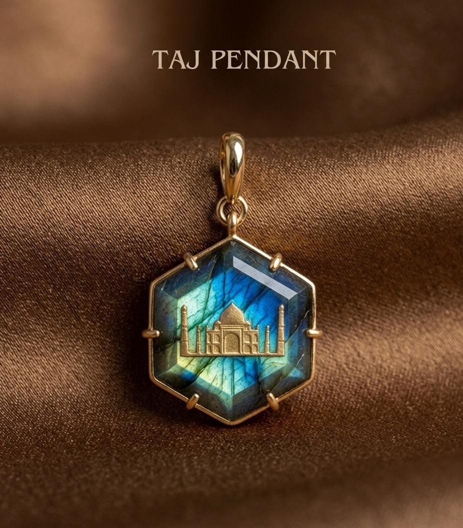 Natural Labradorite Taj mahal Pendant 925 sterling silver gold plated pendant