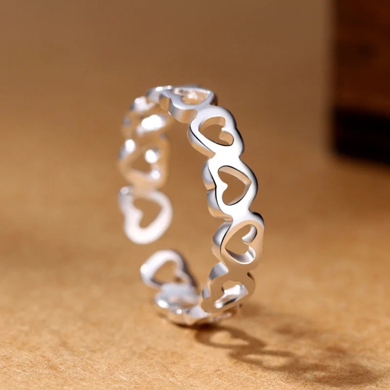 Shiny 925 Sterling Silver PLT Join Hollow Heart Adjustable Open Toe Ring Gift