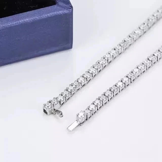 14K White Gold Plated 4mm Round Cut Lab-Created Diamond Women’s Tennis Necklace