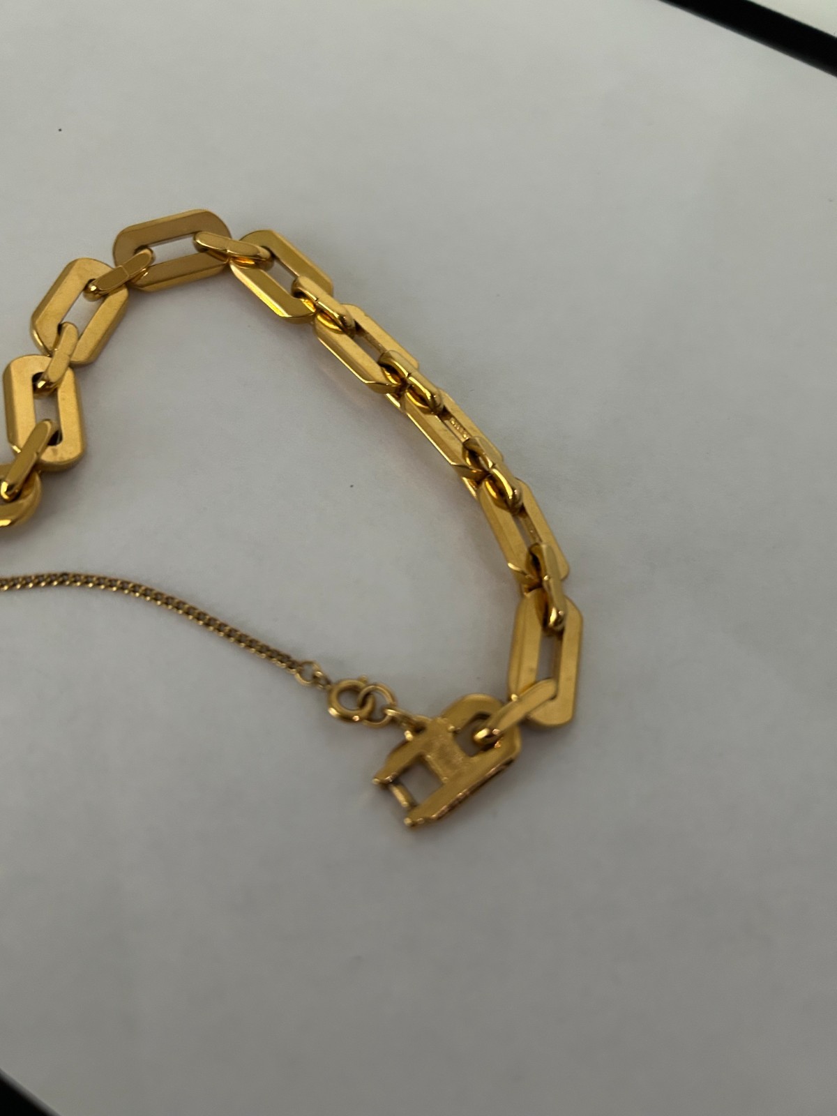 Vintage Monet Gold Tone Geometric Link Bracelet with Safety Chain 7″ and Tag