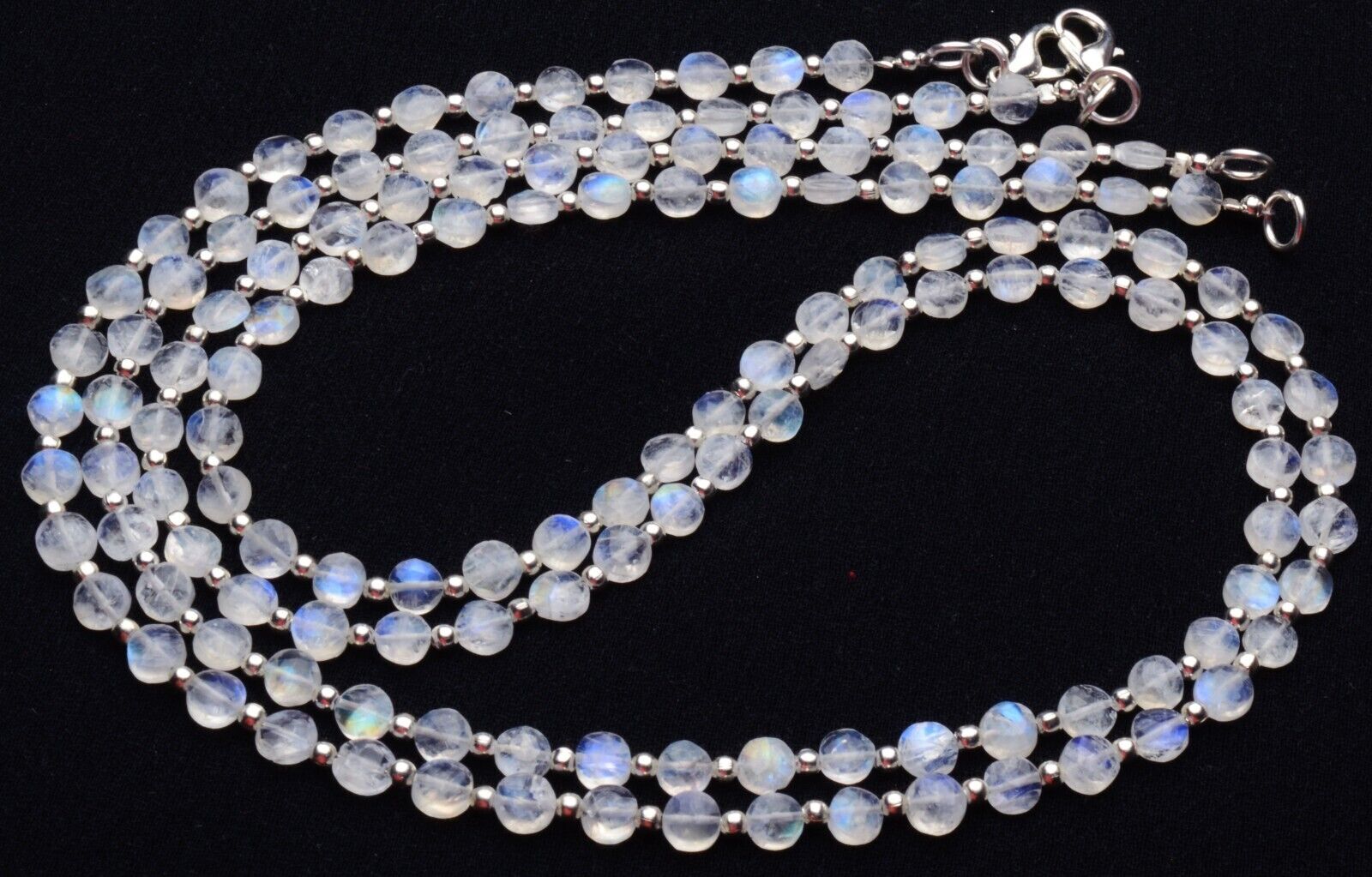 Rainbow Moonstone 20″ Necklace Blue Fire Beads 5 mm Faceted Round Coin