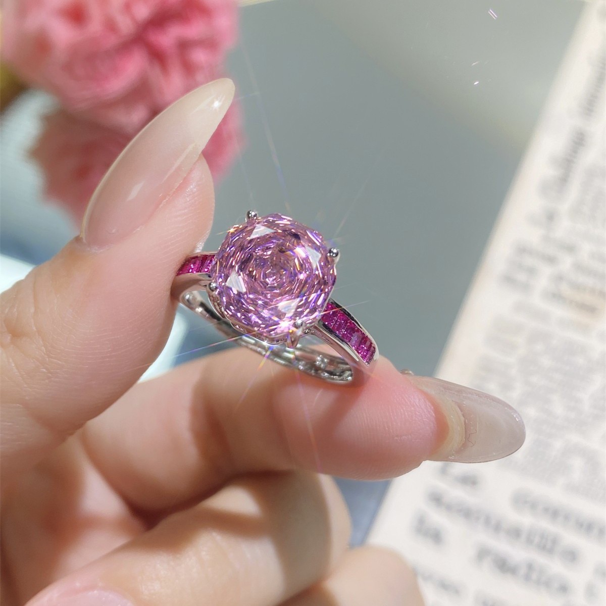 Sparkle Rose Cut Pink Topaz Gems Women Girl Jewelry Silver Necklace Stud Earring