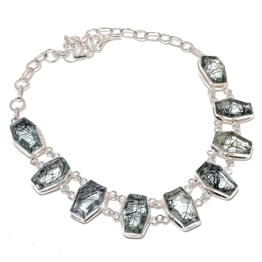 Black Rutile Gemstone 925 Sterling Silver Jewelry Necklace 18″ X-Mas Gift F503