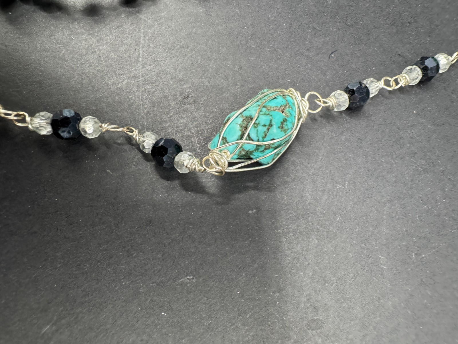 Vtg Handmade Turquoise Nugget & Crystal Necklace & Bracelet Jewelry Set