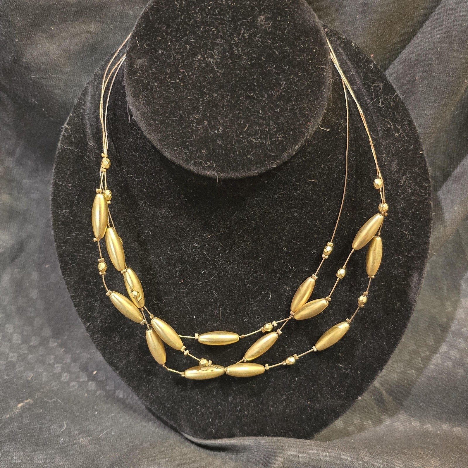 Necklace Beaded Layered Station Gold Tone Lobster Clasp Womens Multi-Strand