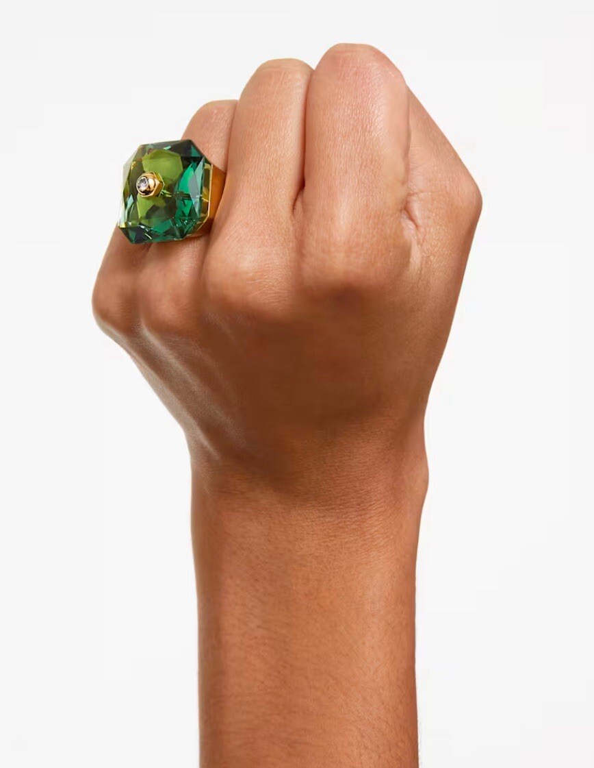 Swarovski Numina Cocktail Ring Green Octagon Crystal Gold Tone Size 9 New Box