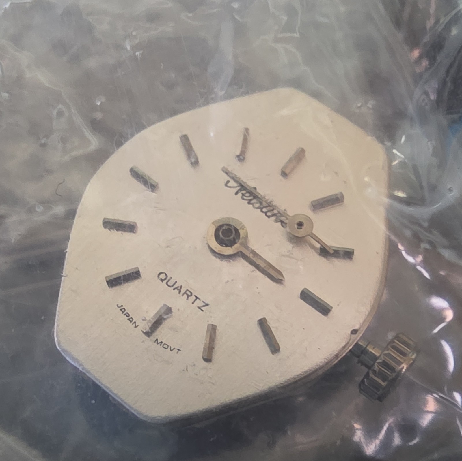 White Octagon Quartz Watch Dial w/ Hands & Crown, Japan Movt, Non-Numeric Marks