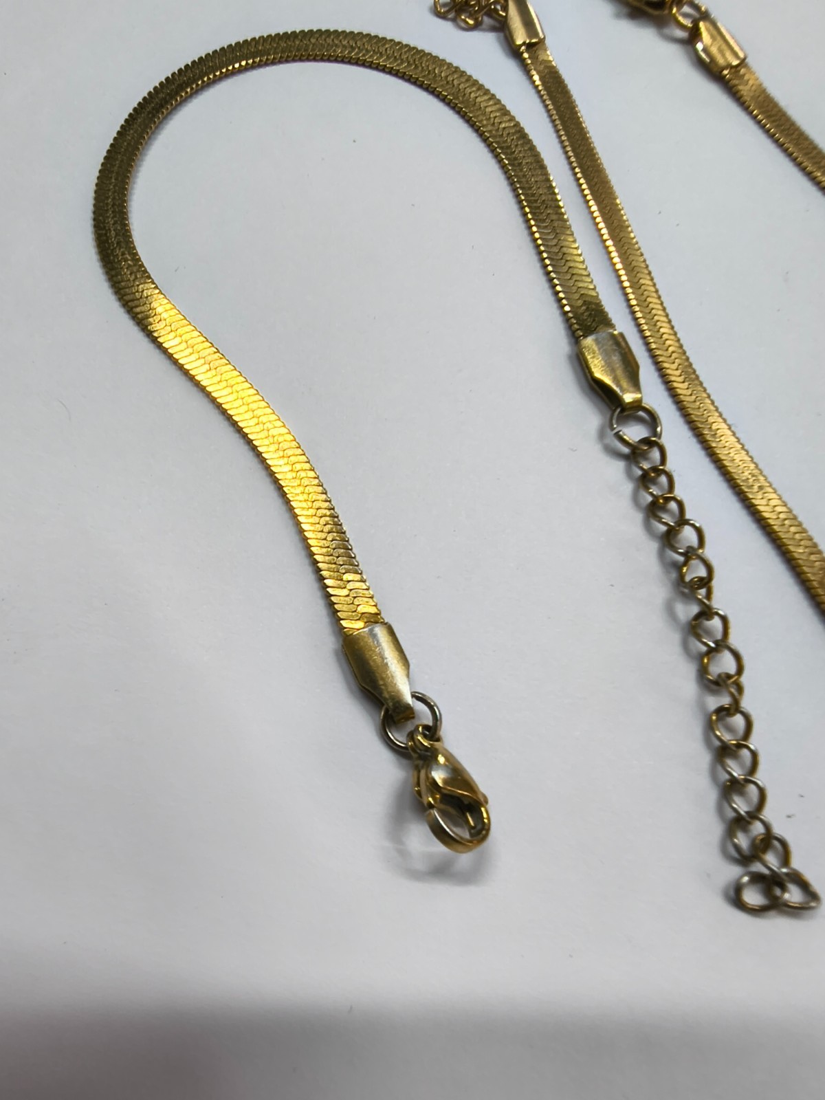 2 Gold Herringbone Bracelets 18K Gold Plated 22.5cm & Gold Tone 17.5cm