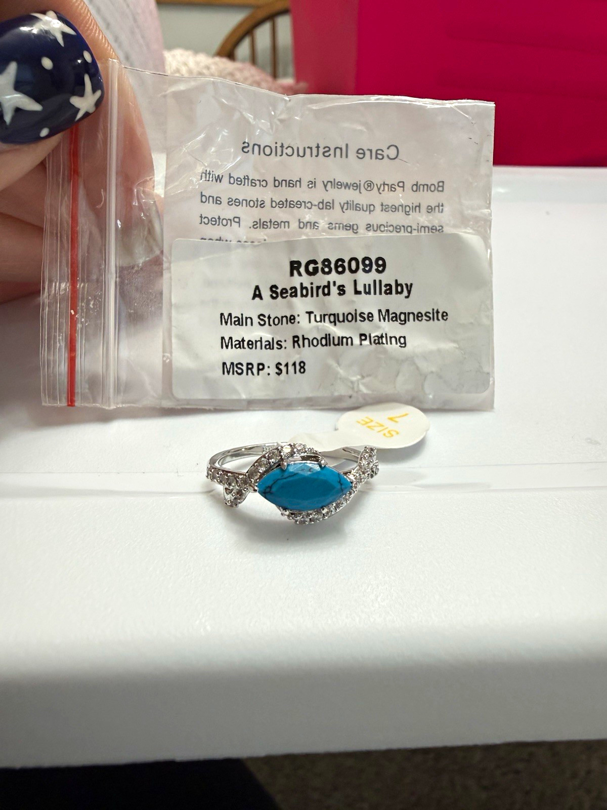 Bomb Party Ring (RG86099) – A Seabird’s Lullaby – size 7 – turquoise Magnesite