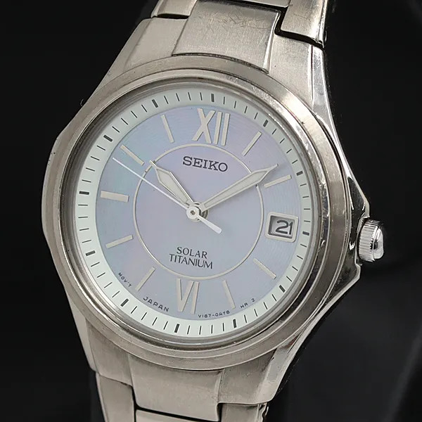 Working condition, excellent condition. Seiko V187-0AM0 Titanium Solar Blue Moth