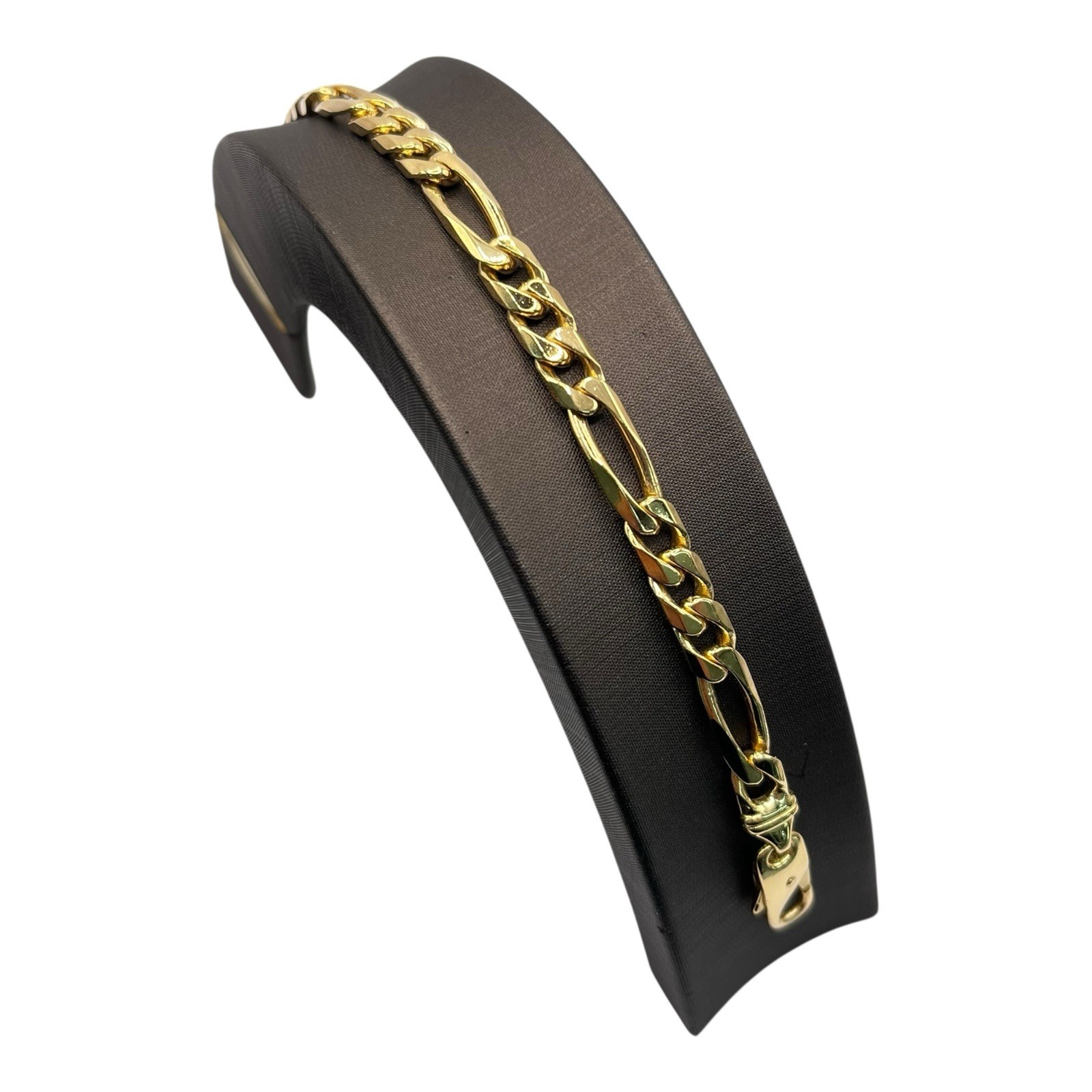 18ct 18K Yellow Gold Italian (3×1) Figaro Link Bracelet 28.44 Grams 21.5cm. New