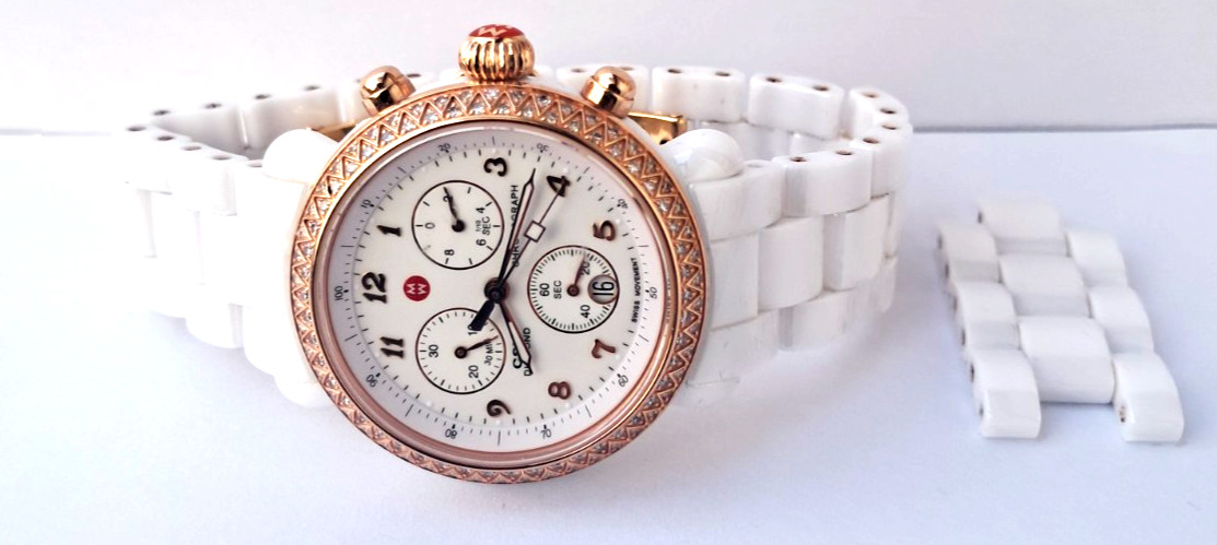 MICHELE CSX 100 diamond 0.60 CT rose gold ceramic chronograph watch WOW!