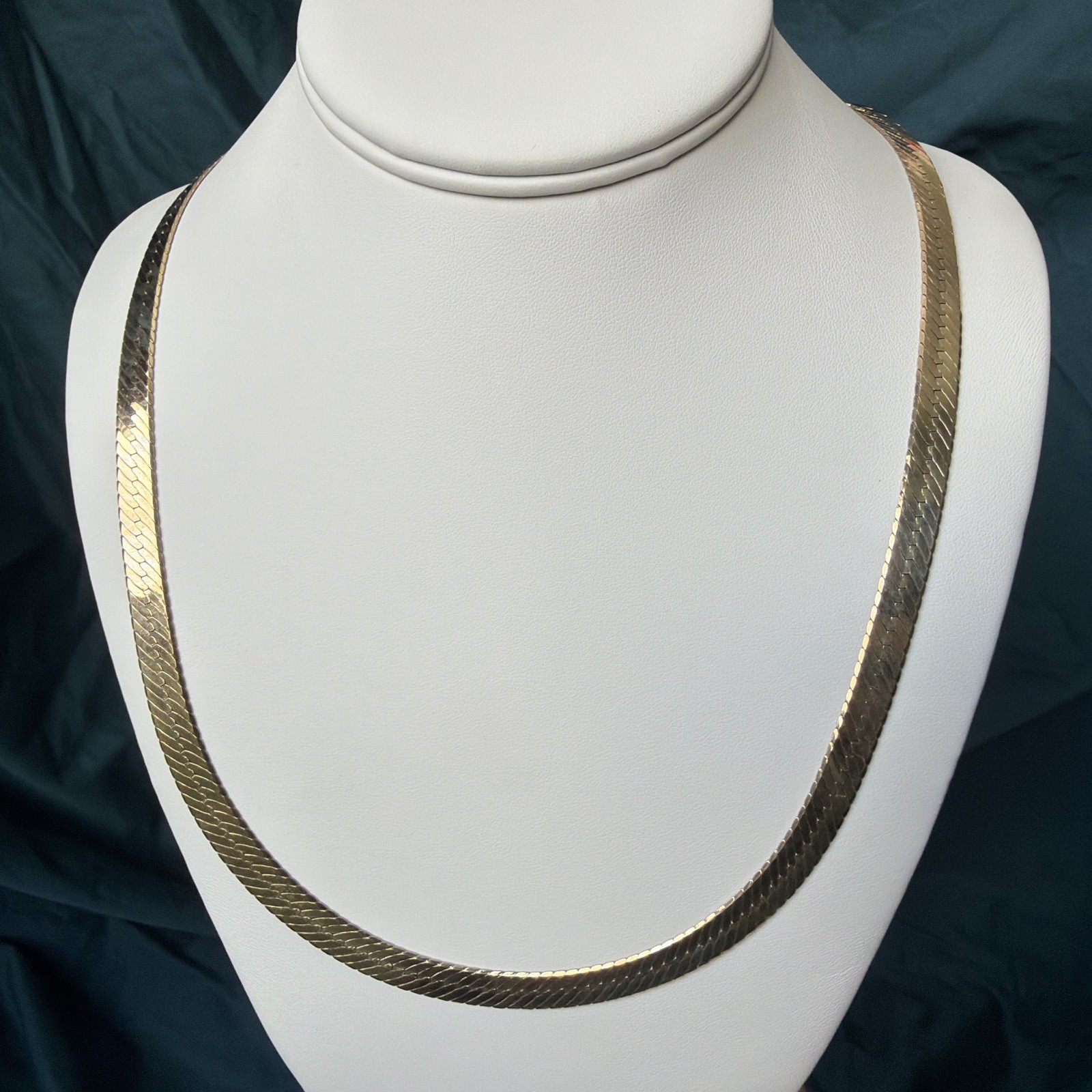 Vintage Sterling Silver Herringbone Necklace 30” 7mm Gold Over 925, 41g Unisex