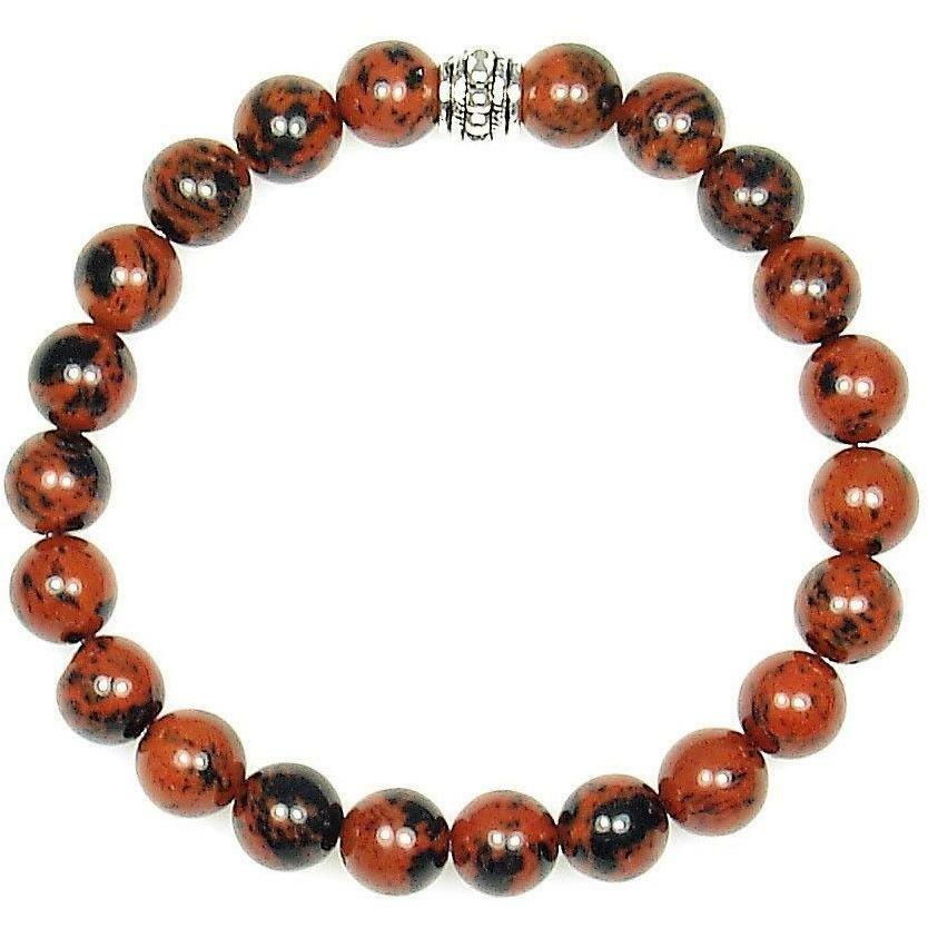 Mahogany Obsidian 8mm Round Crystal Gemstone Bead Bracelet with Description Card