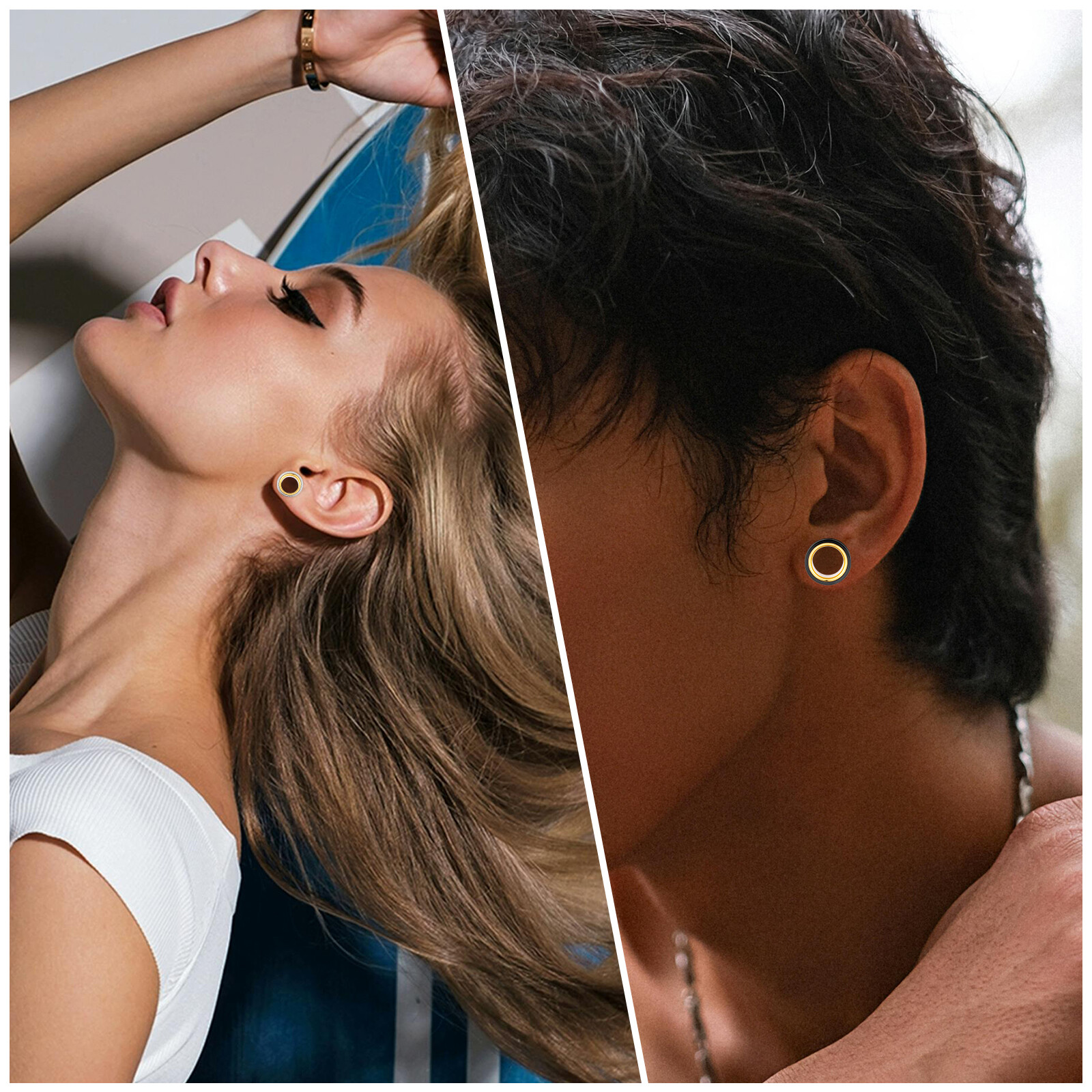 2PCS Surgical Steel Screw Flesh Tunnels Double-Colors Ear Plugs Gauges Piercing