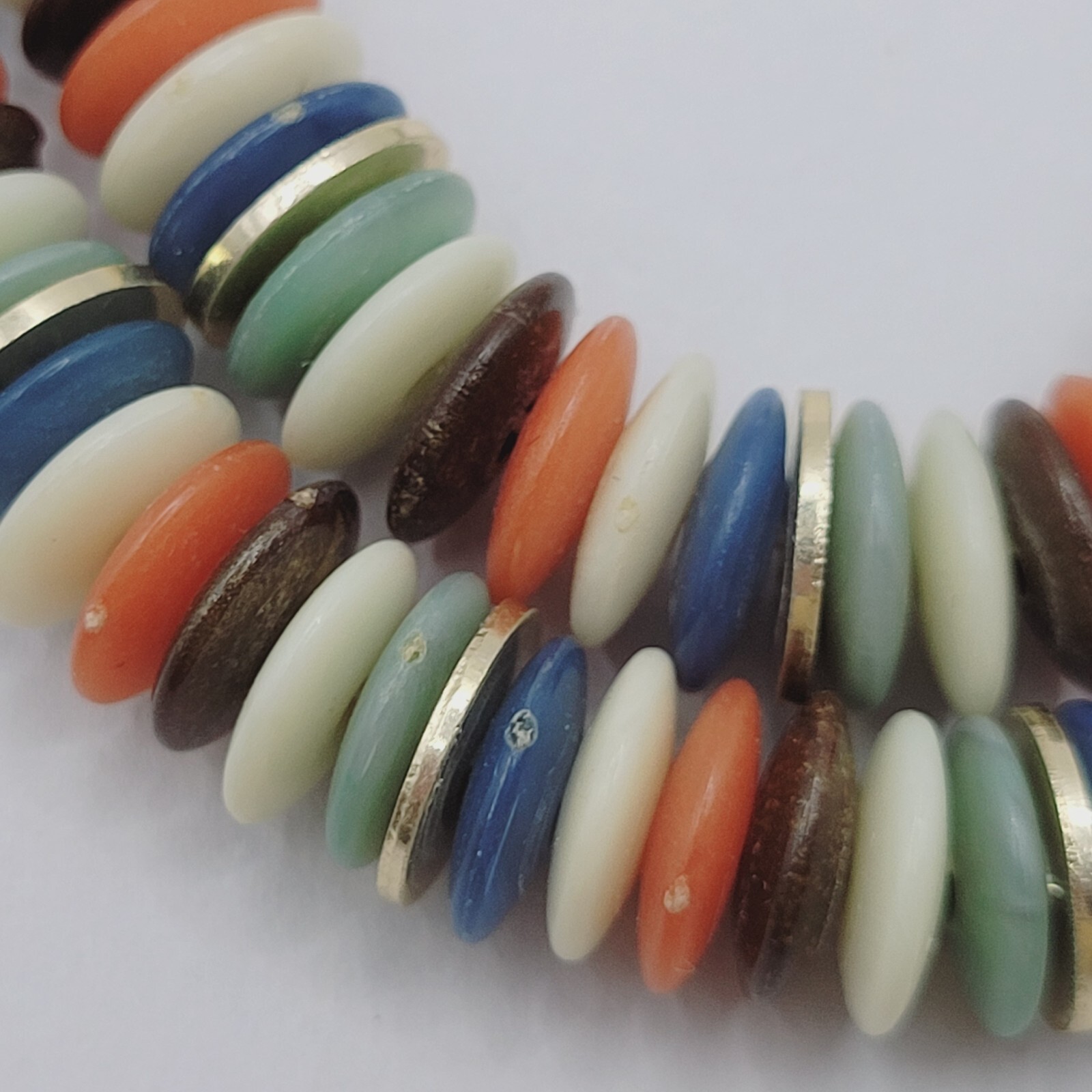 Button and Thread Like Bead Colorful Disc Heishi Style Vintage Necklace 25 In