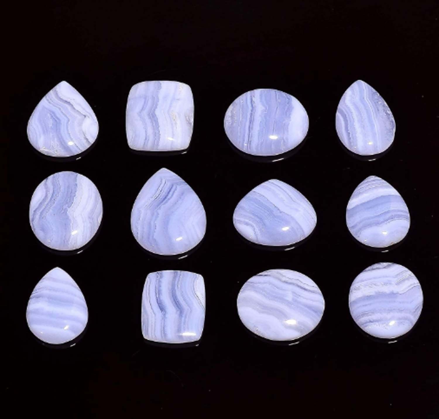 80 Natural Blue Lace Agate Spiritual Mix Shape Cabochon Loose Gemstone 3 Pcs Lot