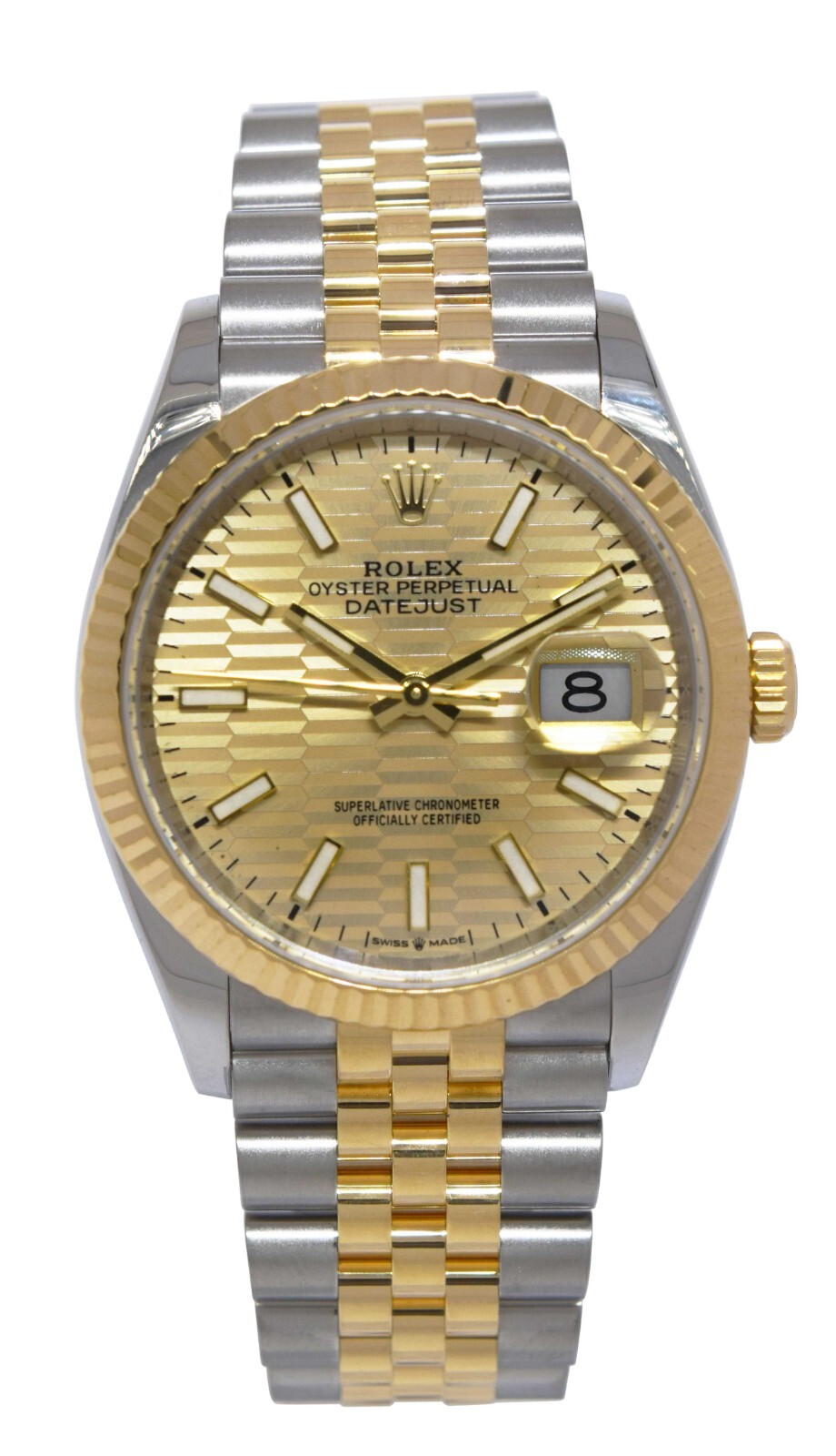 NOS Rolex Datejust 36 Yellow Gold/Steel Golden Fluted Motif Watch B/P ’24 126233