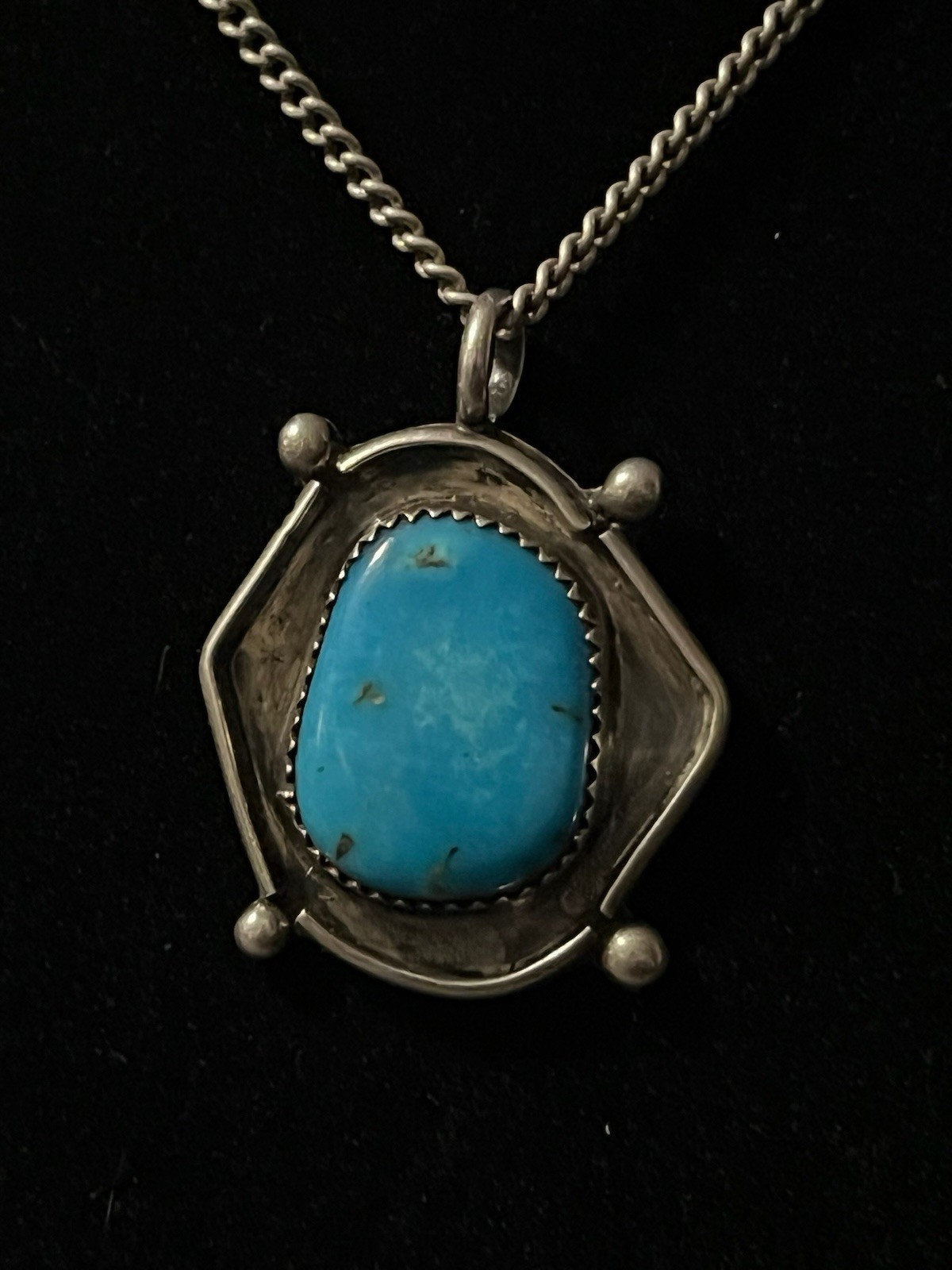M.S. Co. Vintage Sterling Silver & Turquoise Navajo Necklace Gene Naton Signed