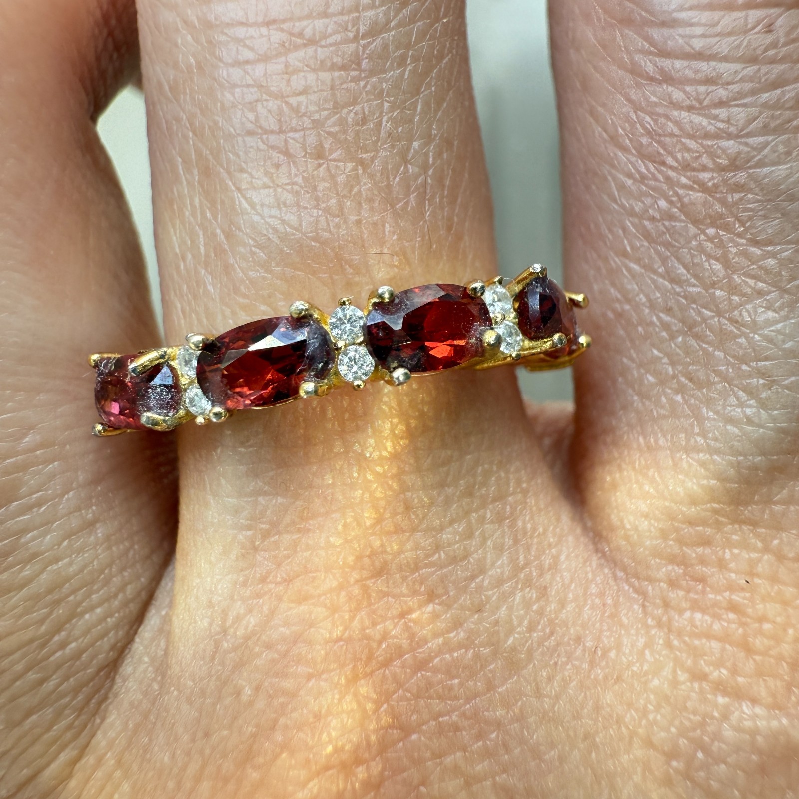 925 Sterling Silver Ring 5x3mm Natural Rhodolite Garnet Gemstone Zircon Beaded