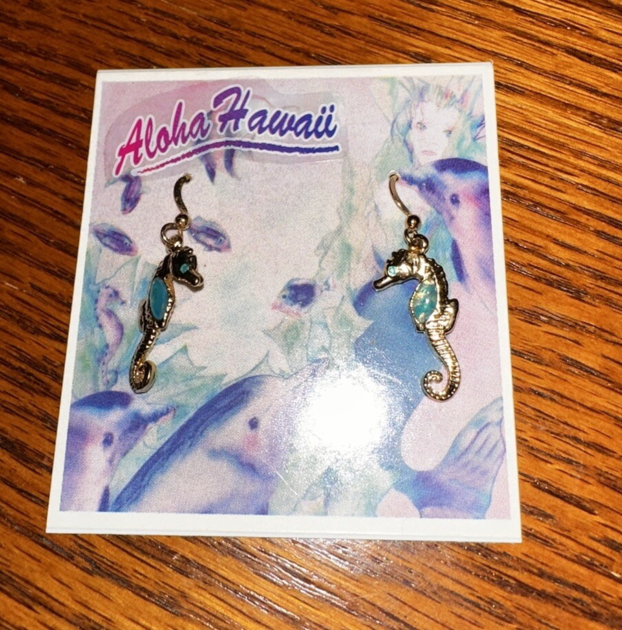 Lightshine Sea Gems Brass Hook Earrings Layered With 14K Gold Seahorses NEW