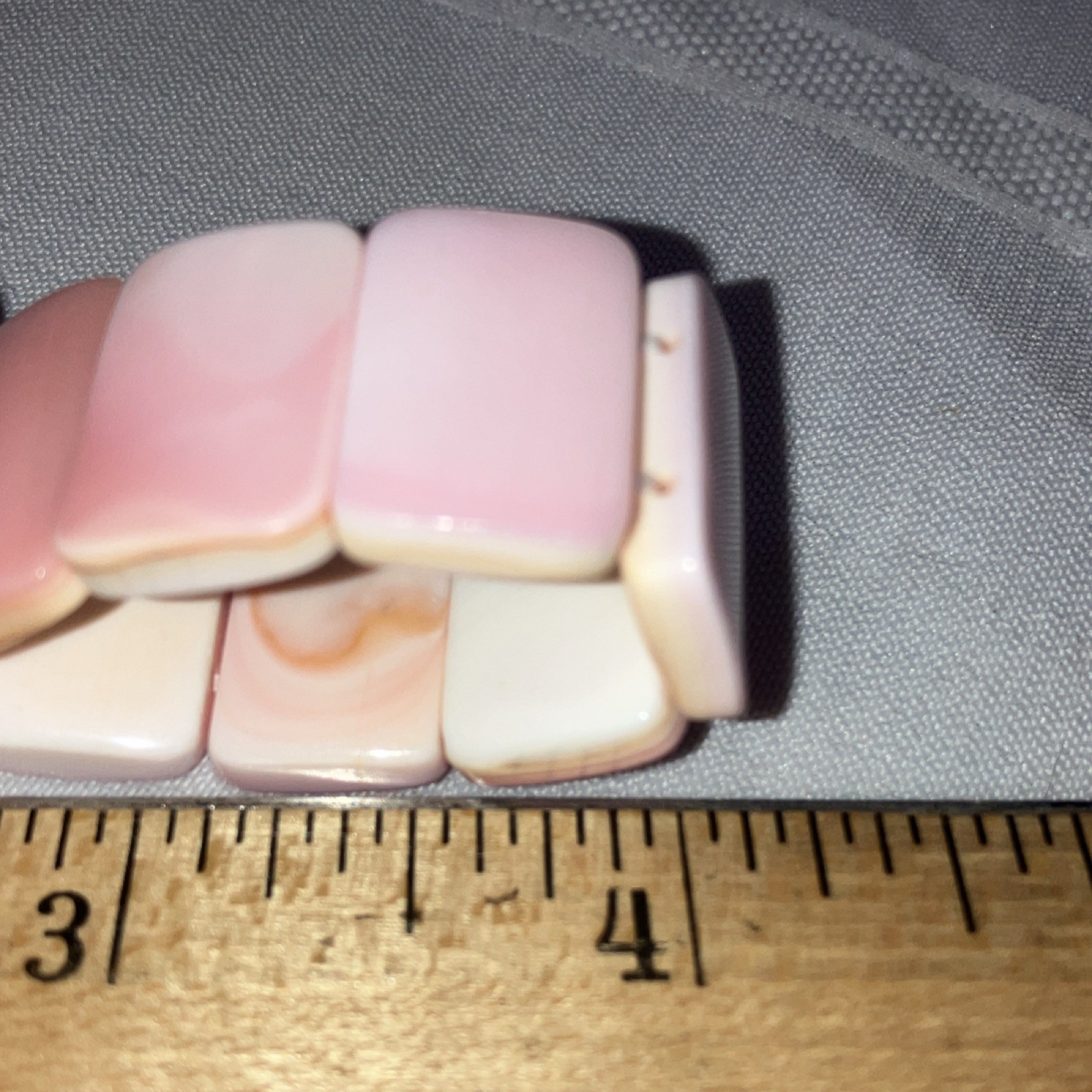 Pink Conch Shell Rectangle Beaded Stretch Bracelet 7.5″ Flexible 1 inch wide