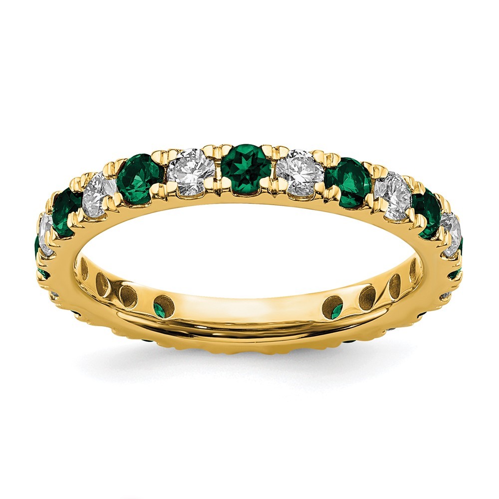 14k Yellow Gold 3/8 Ct Lab Grown Diamond and Emerald Eternity Band Ring Size 5